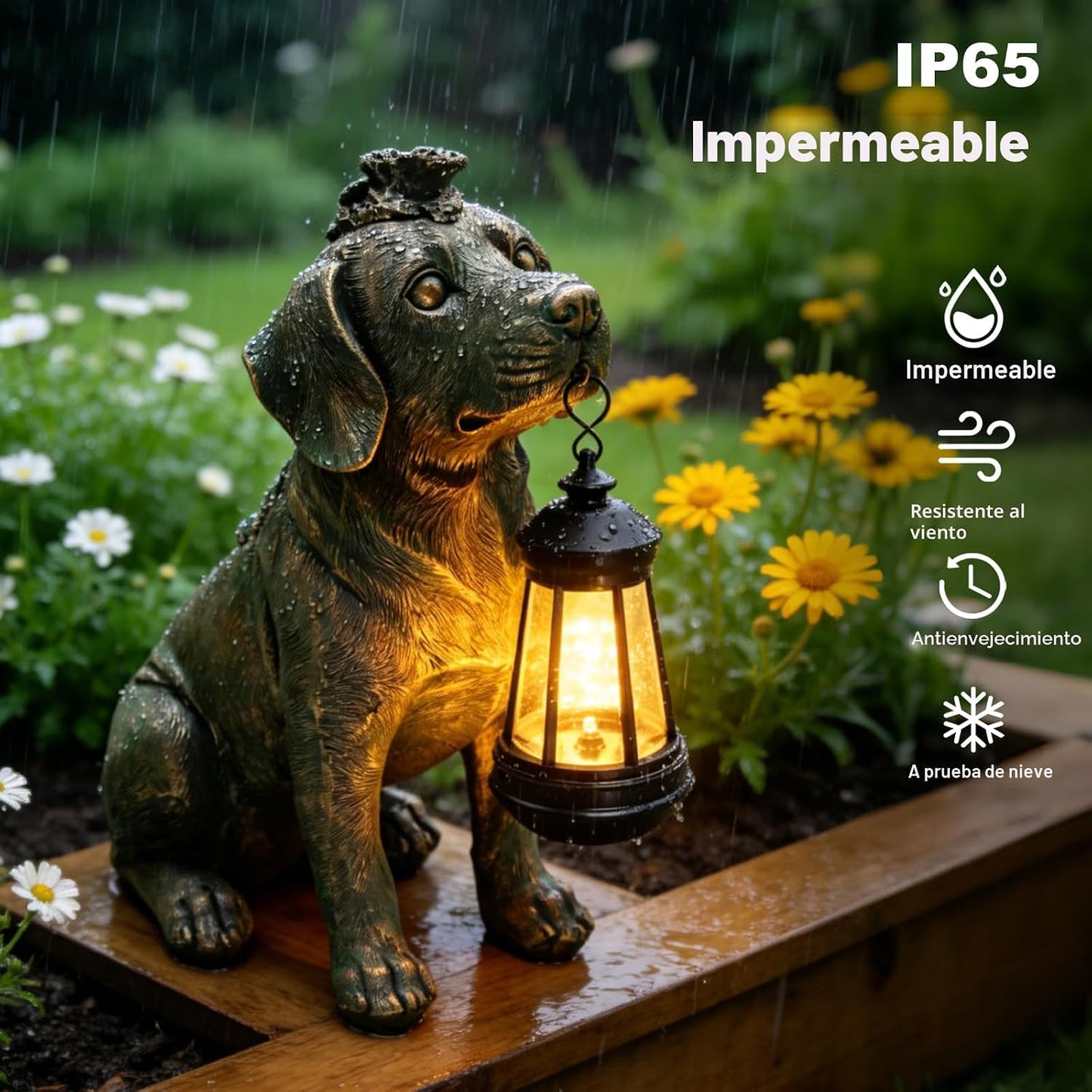 Estatua de jardín con decoración de perro con luces solares de 11 p...