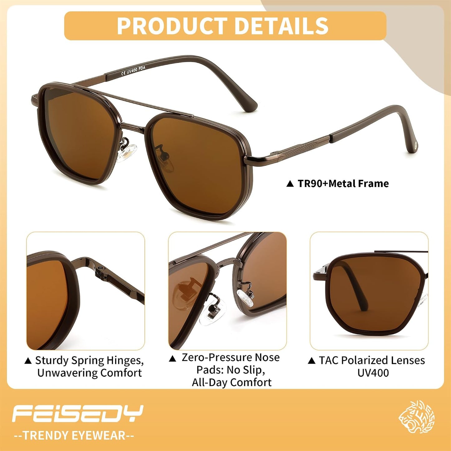 FEISEDY - Lentes de sol polarizados estilo aviador para hombres, ma...