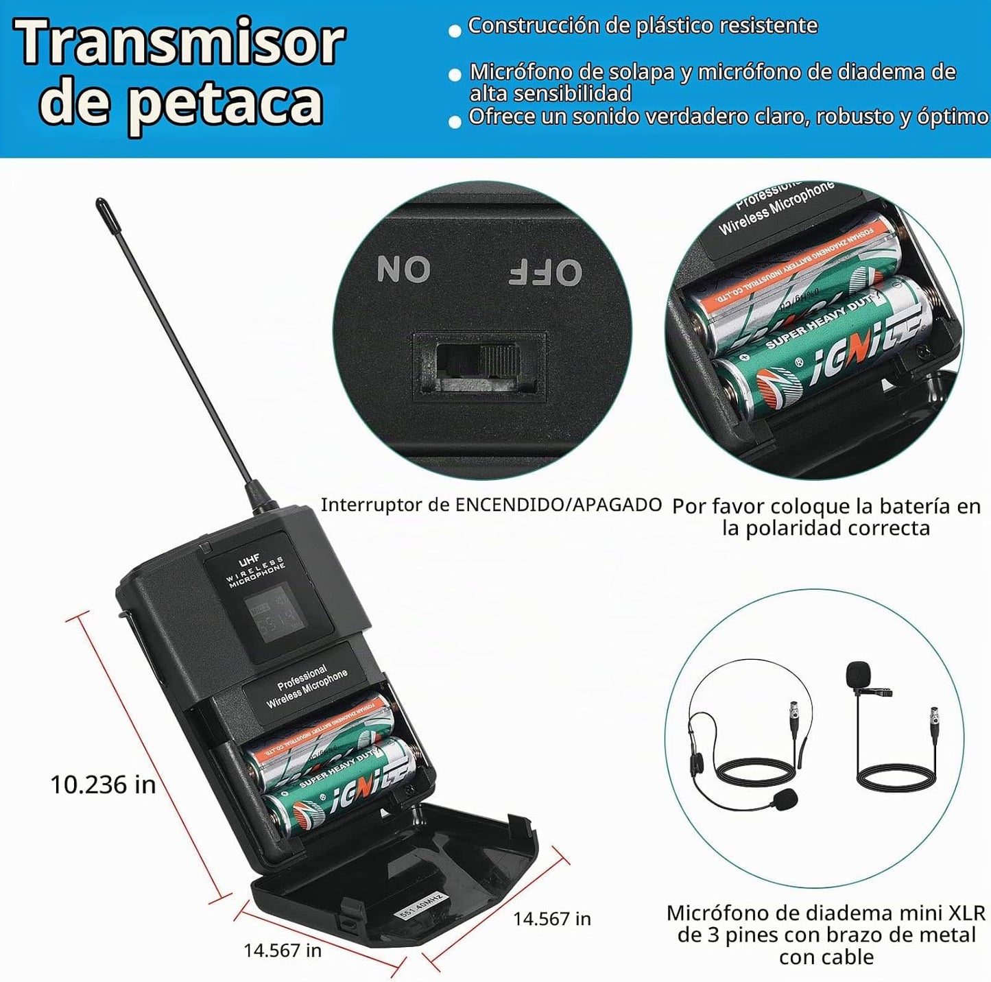 MicrocKing Sistema de Micrófono Inalámbrico, Conjunto de Micrófono...