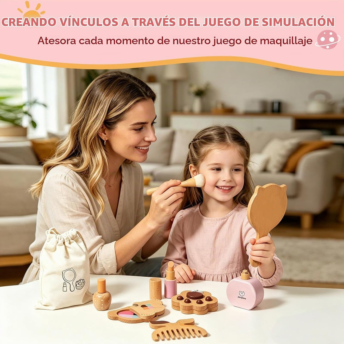 Brownroot Kit de maquillaje de madera para niñas con cosméticos de...