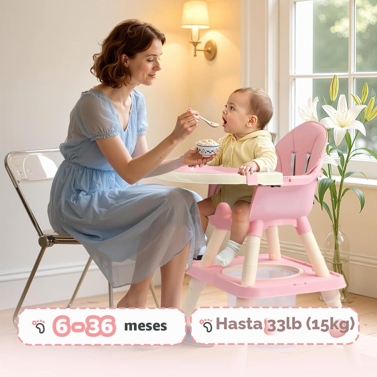 JOYMOR Silla alta 7 en 1 para bebés y niños pequeños, mesa y silla...