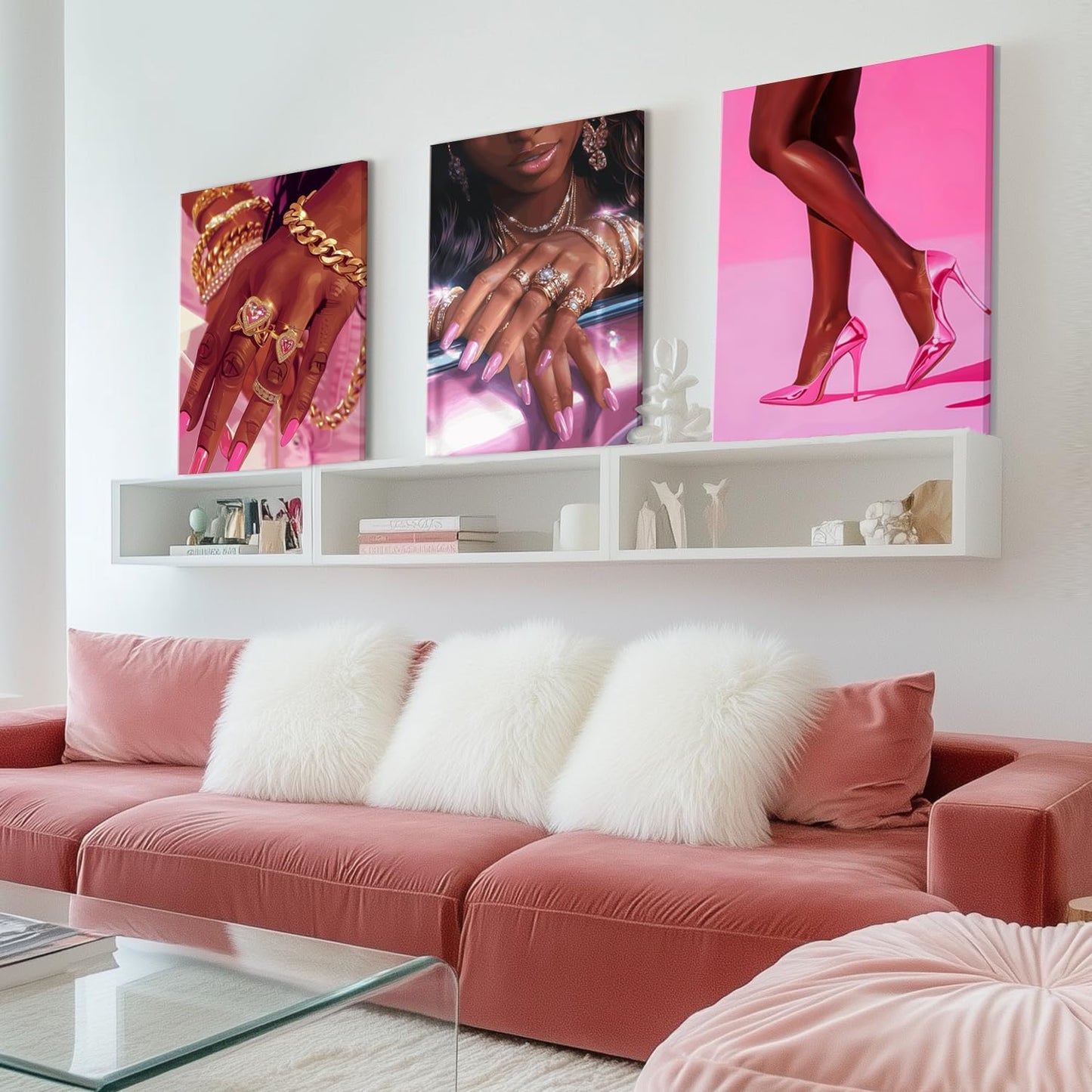 Juego de 3 pósters de pared de mujer afroamericana en tonos rosa y...