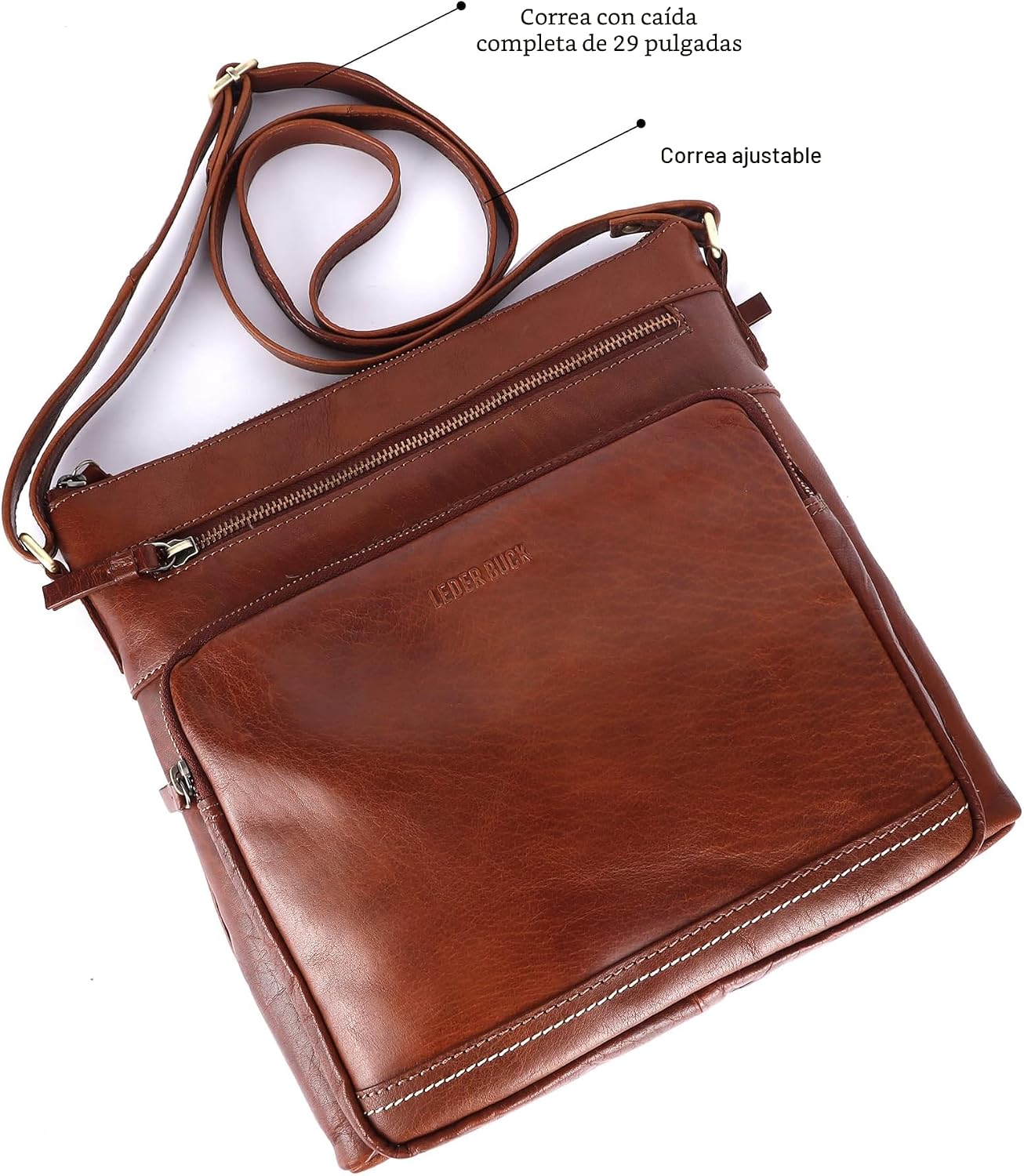 LEDERBUCK Olga - Bolso bandolera extragrande de piel auténtica para...