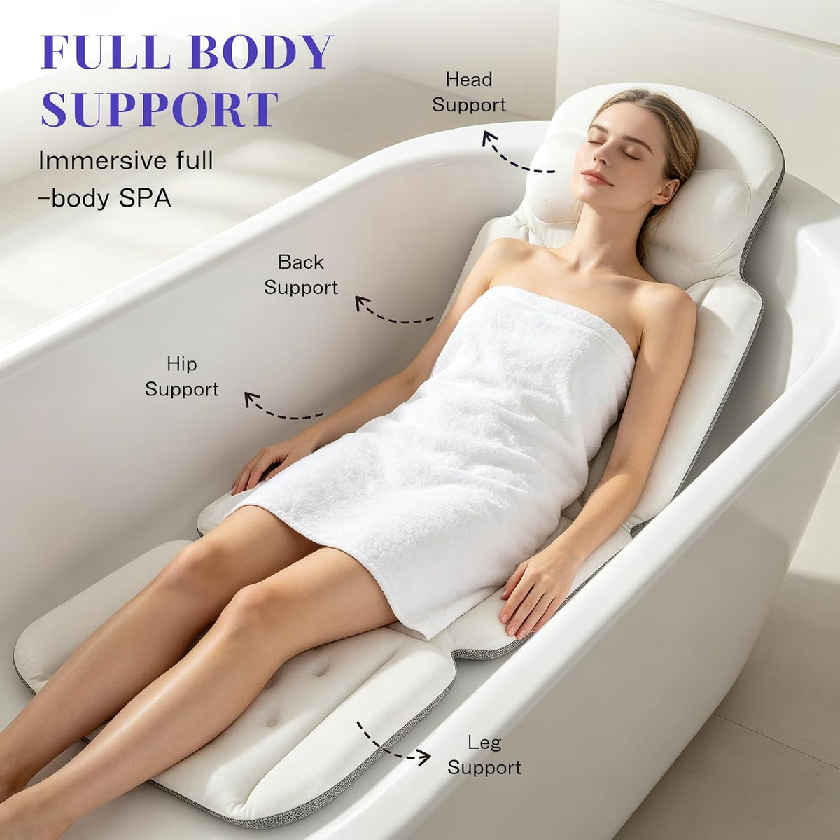 SetSail Almohada de baño de cuerpo completo para bañera, cojín de b...