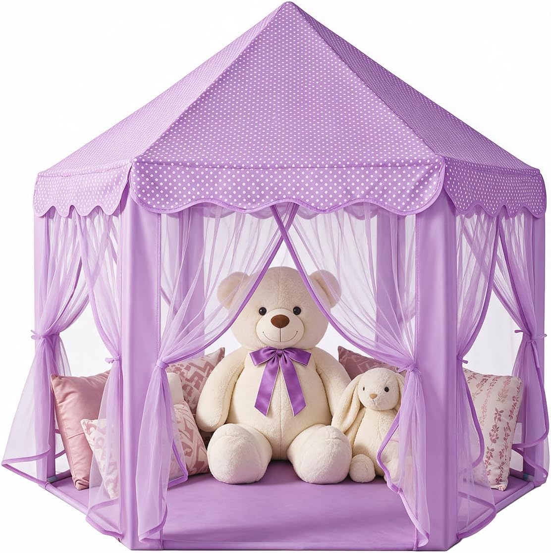 Tienda de campaña de castillo de princesa púrpura para niñas con lu...