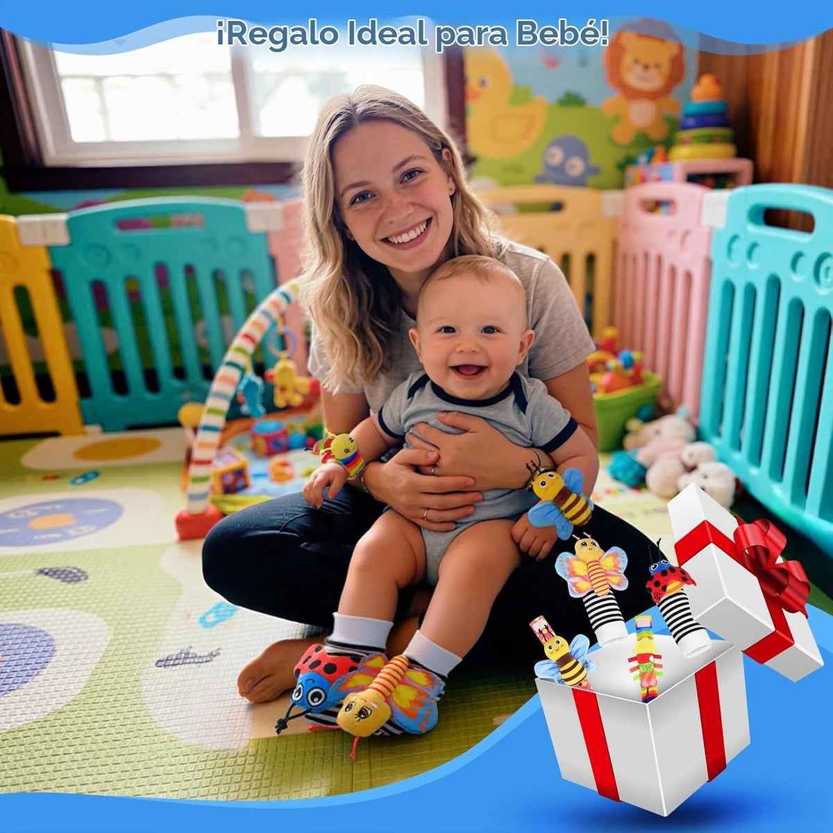 Juguetes para bebés de 0 a 6 meses - Sonajeros de muñeca y calcetin...