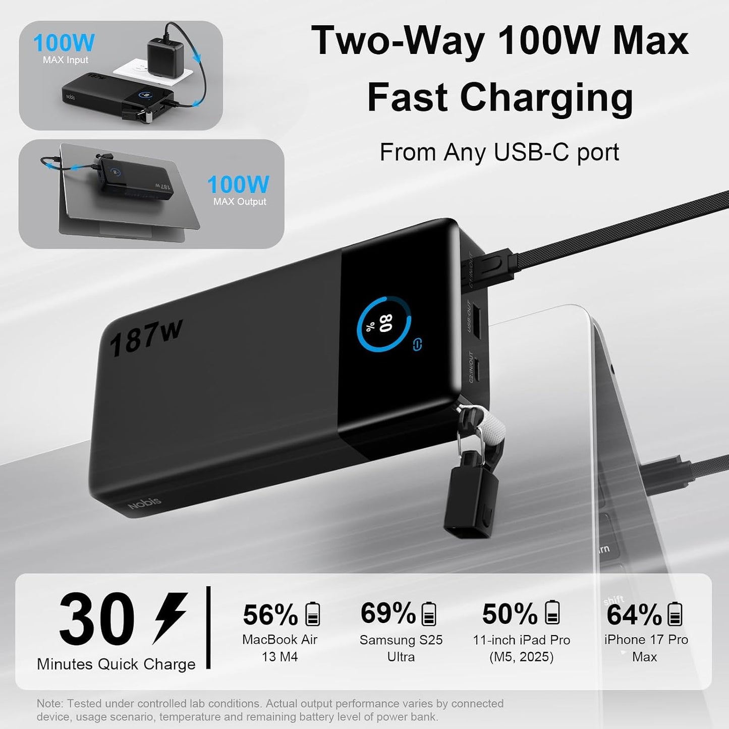 NOBIS Cargador portátil 187W 25000mAh Power Bank con aplicación Sma...
