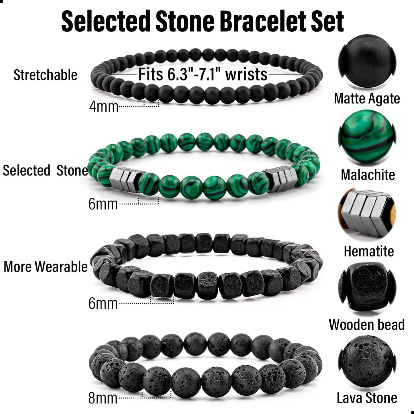 Lameybrt Juego de Pulseras para Hombre Multi - Ojo de Tigre\/Ágata...