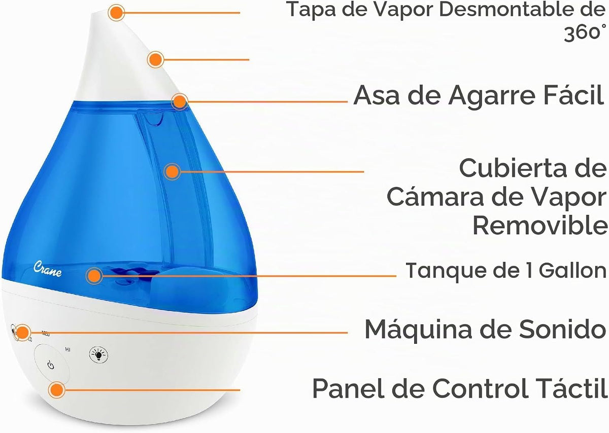 Crane Humidificador ultrasónico de niebla fría 4 en 1 Drop 2.0 con...