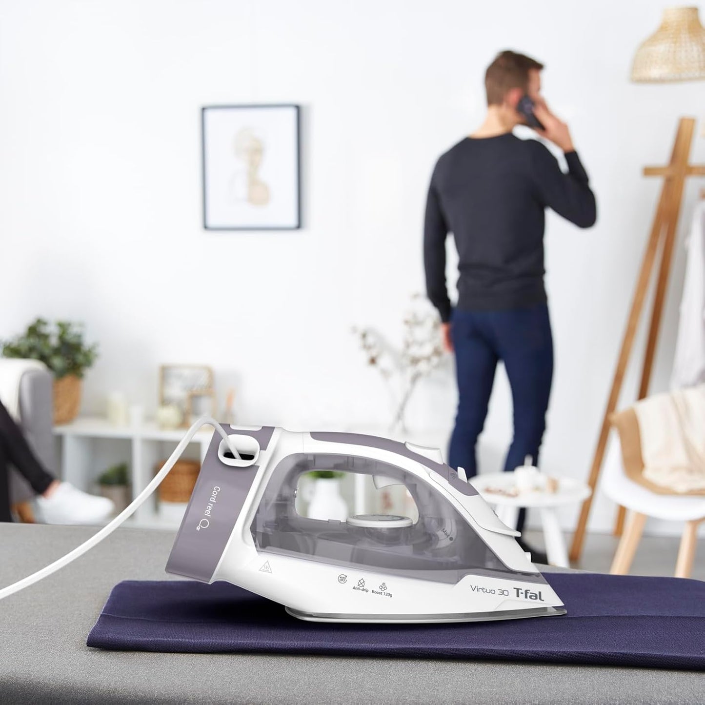 T-Fal Virtuo Plancha de vapor para ropa con cable retráctil, planch...