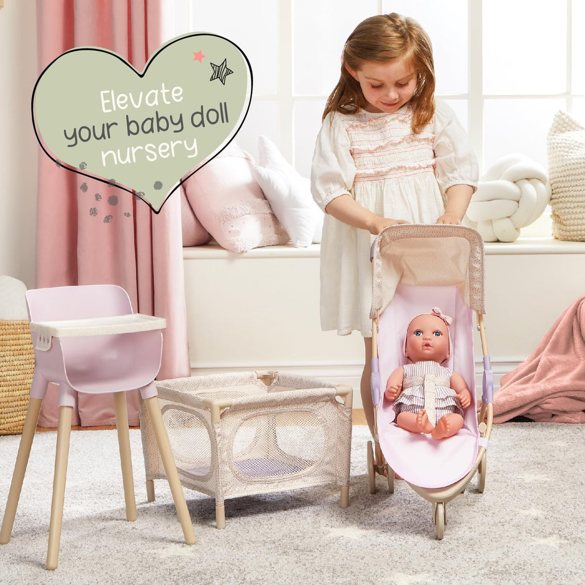 LullaBaby Juego de guardería de muñecas de bebé con muñeca de 14 pu...