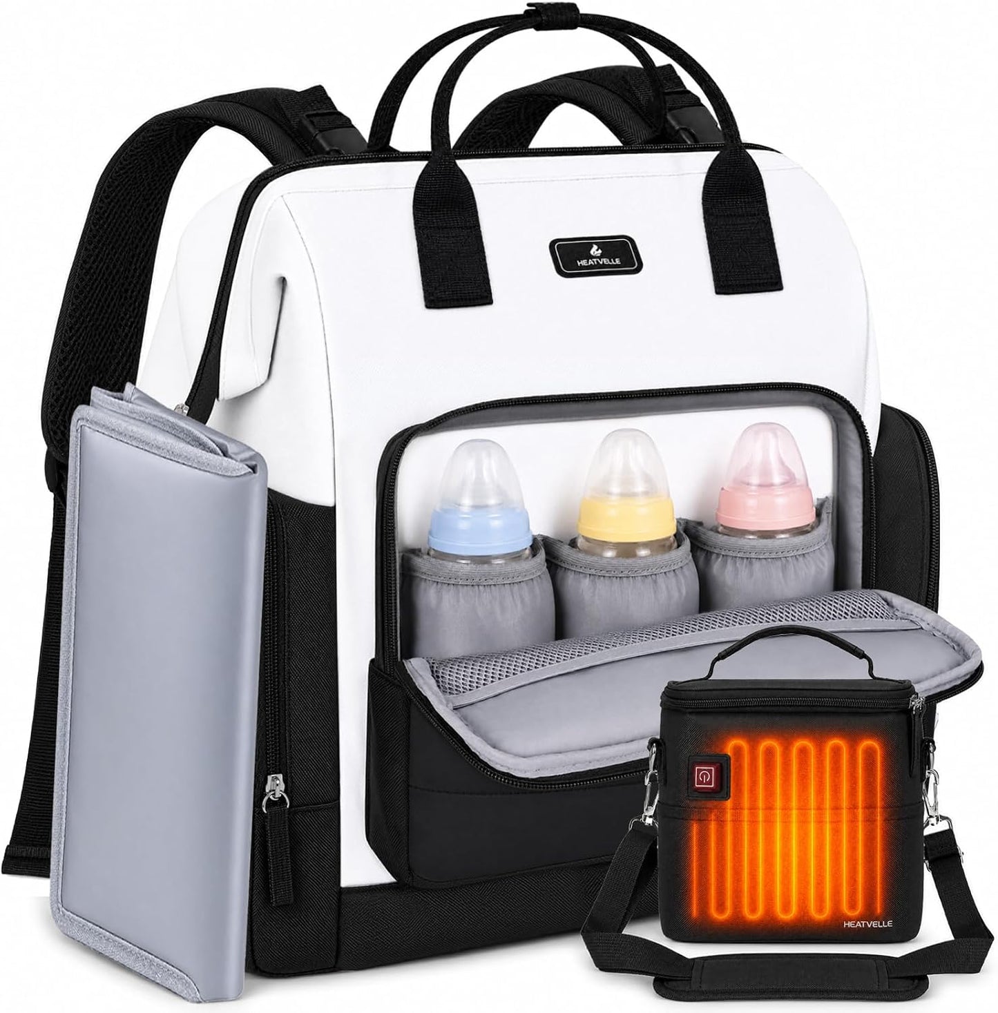 Heatvelle Mochila para pañales con bolsa calentadora de biberones p...