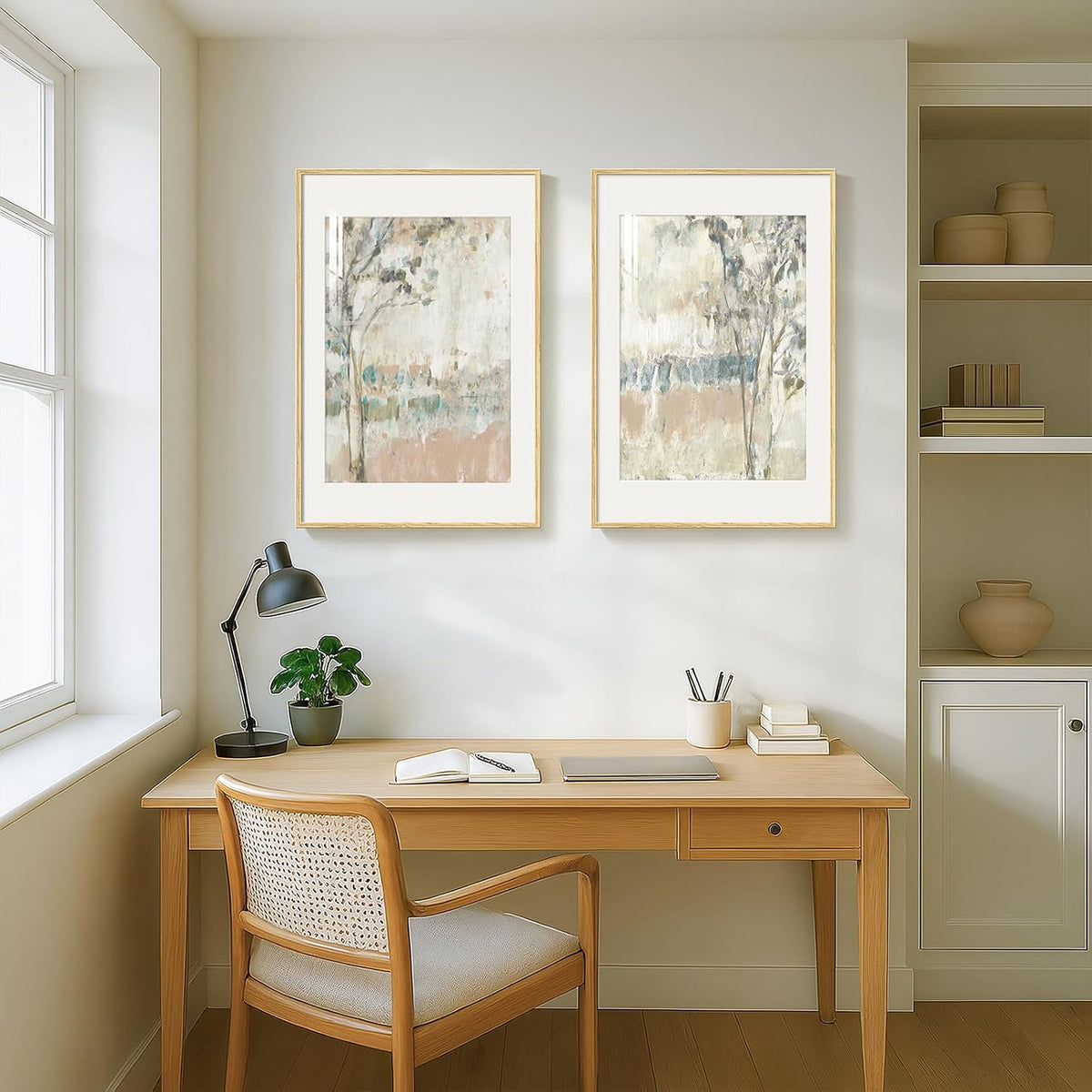 Arte de pared de paisaje abstracto neutro enmarcado para dormitorio...
