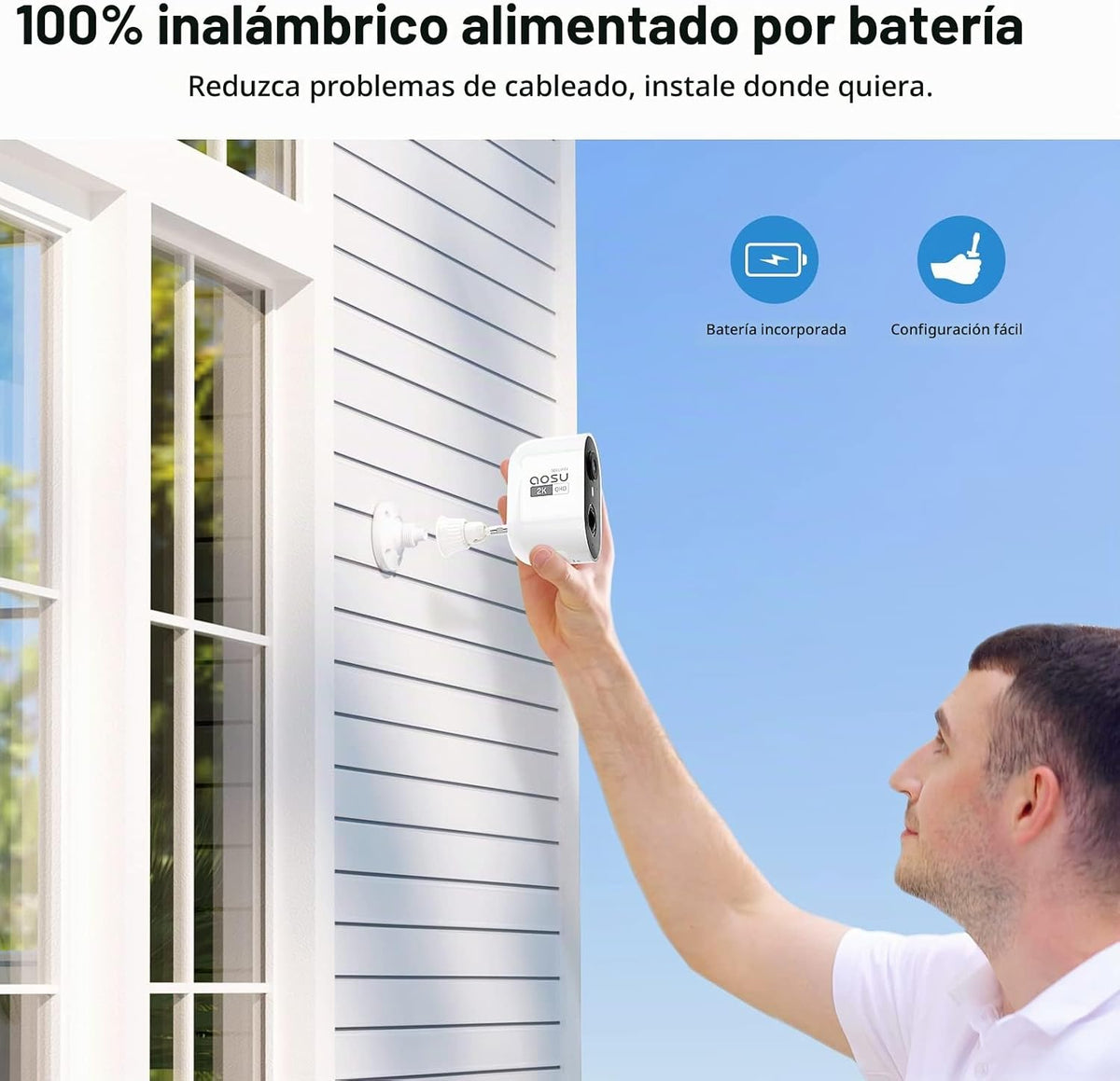 aosu Cámaras de seguridad 2K inalámbricas para exteriores, alimenta...