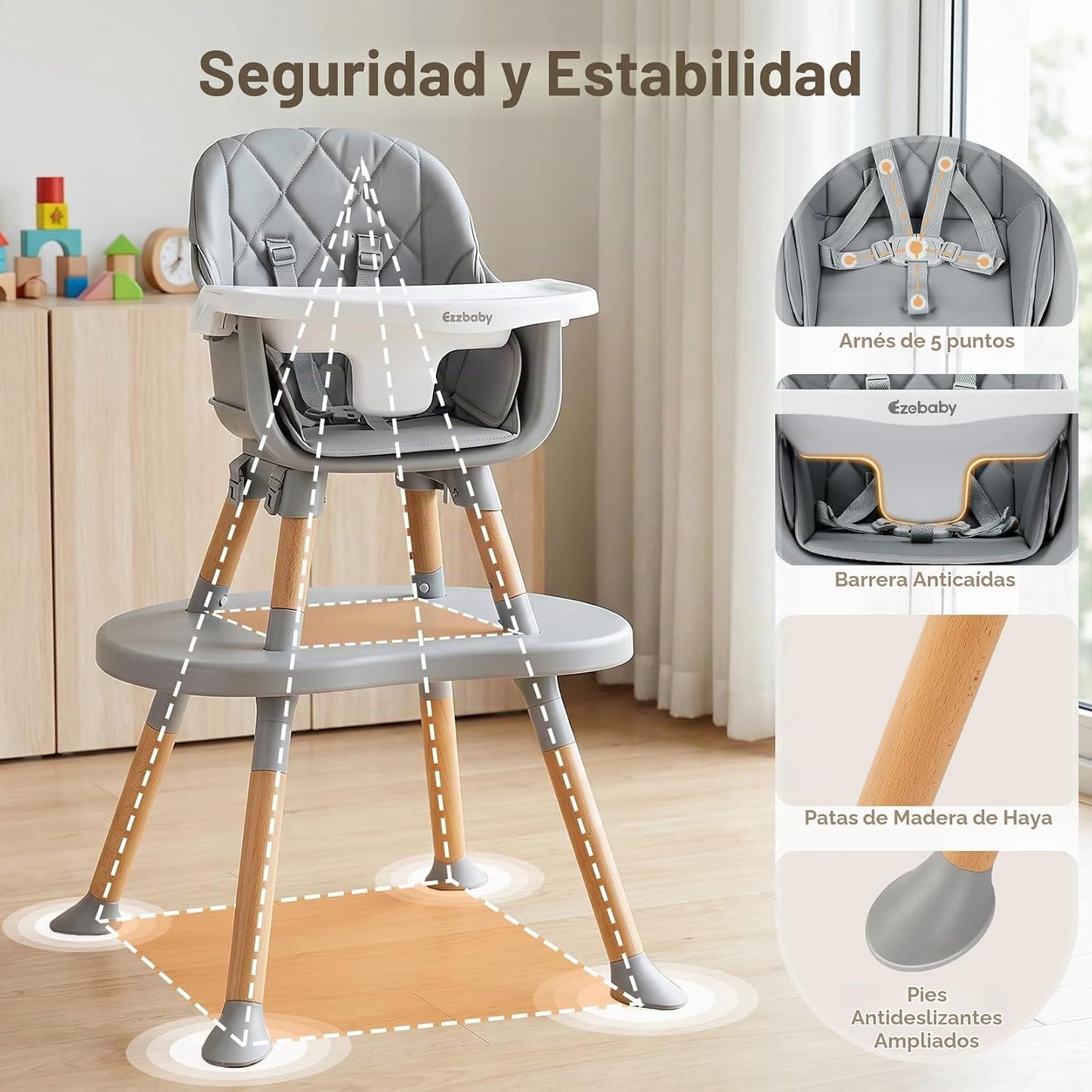 Ezebaby Silla Alta para Bebé, Silla Alta Convertible 8 en 1 a Asien...