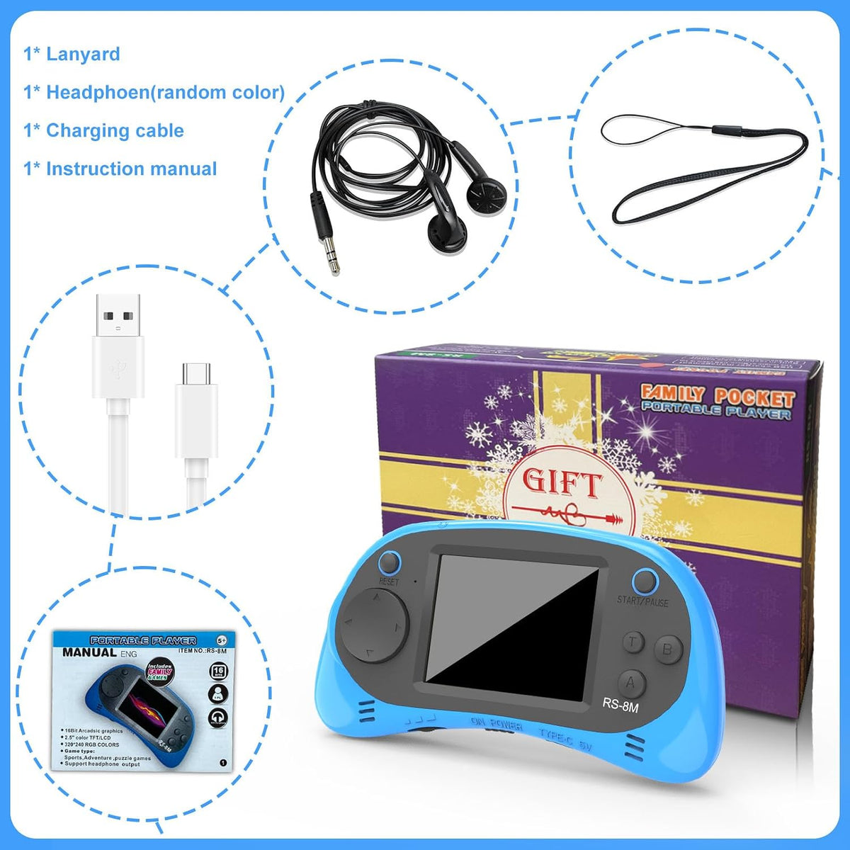 Juegos de mano para niños, videojuego retro de 16 bits con 220 jueg...