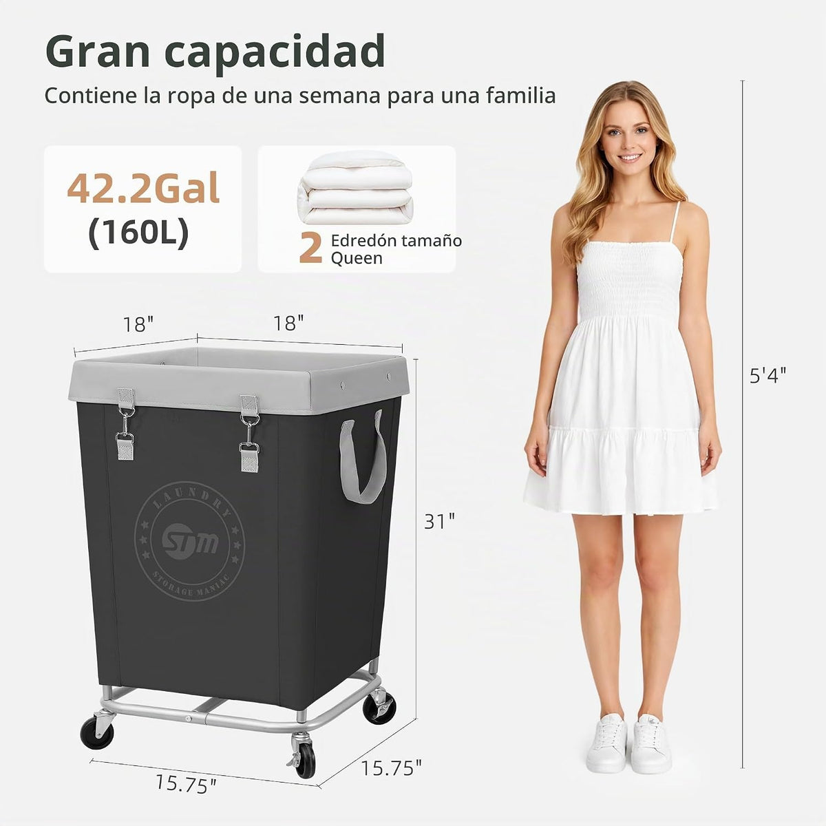 STORAGE MANIAC Cesta de lavandería comercial con marco de acero res...