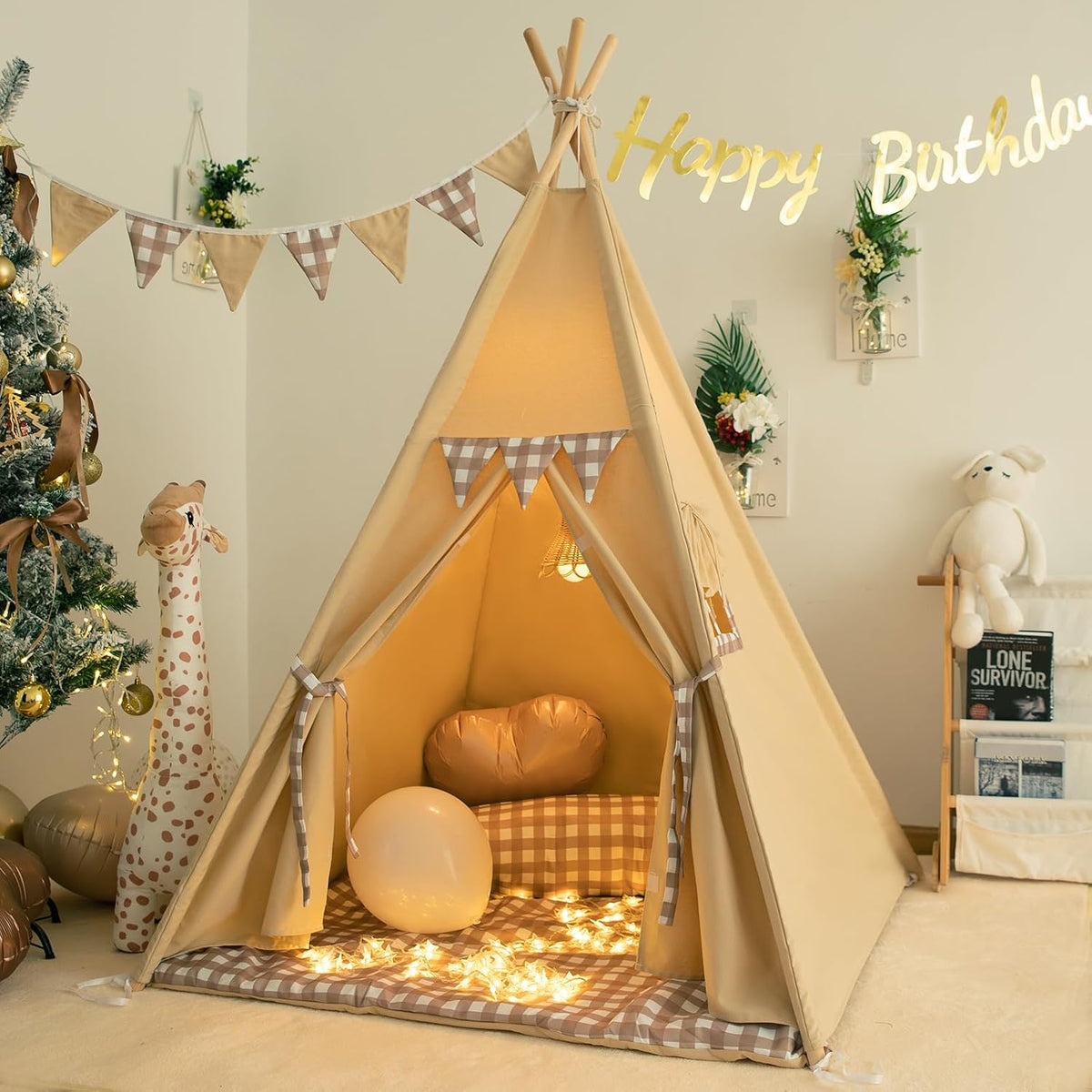TreeBud Tienda de campaña tipo tipi con alfombrilla acolchada, band...