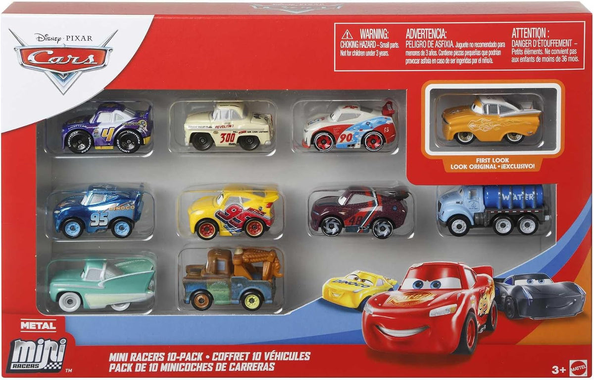 Mattel Disney Pixar Cars Mini Racers, paquete de 10 vehículos colec...