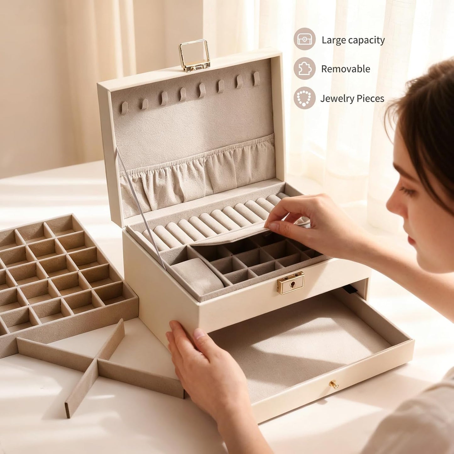 Greenfeather Joyeros para mujer, caja organizadora de joyas con tap...