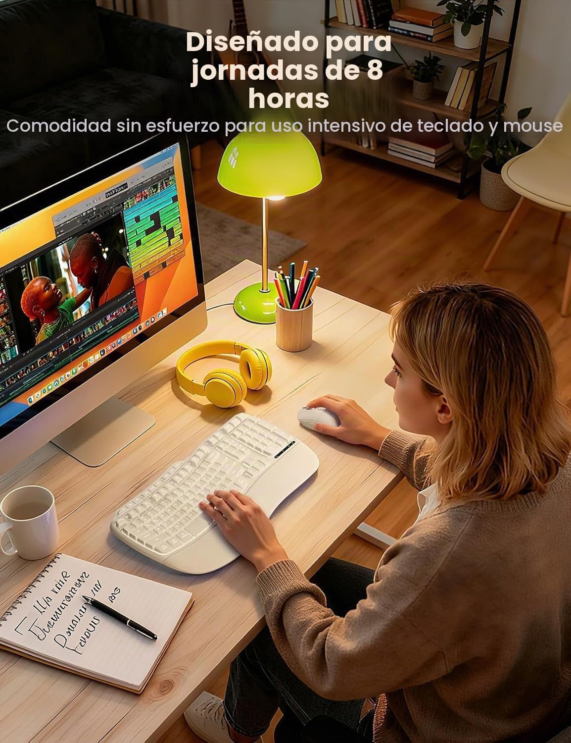 Combo de teclado y mouse inalámbricos blancos, juego de teclado erg...