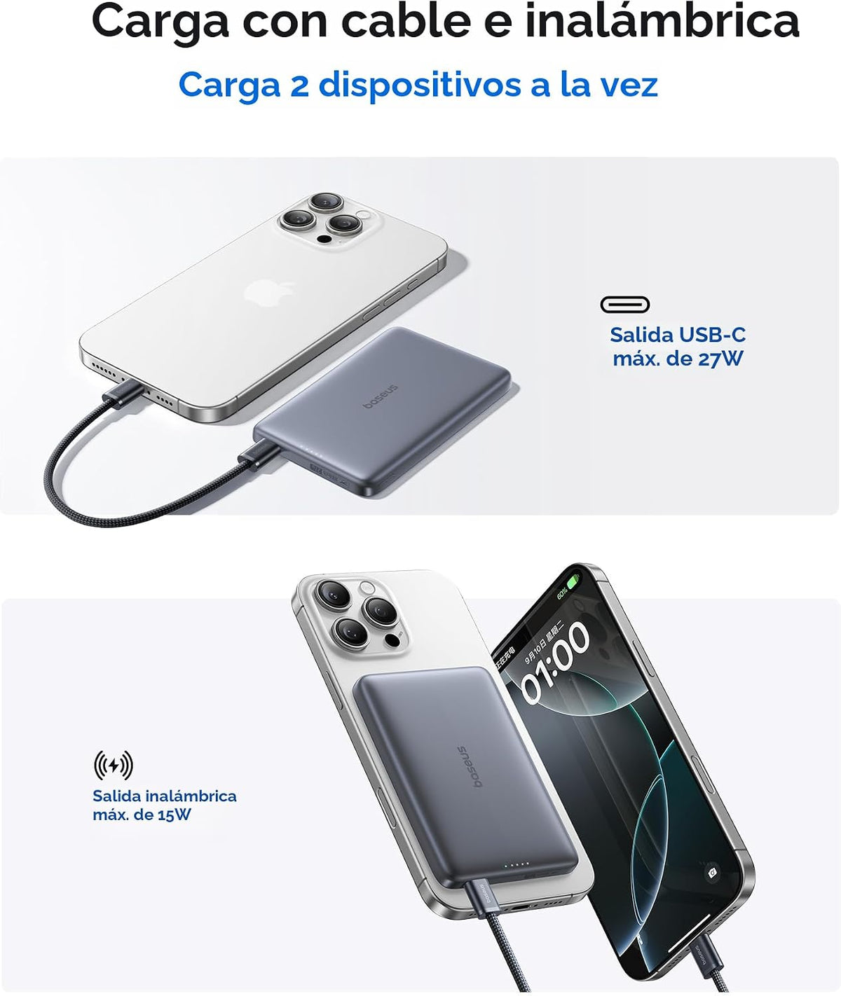 Baseus Picogo Magsafe Cargador Portátil, Qi2 15W 0.5" Ultra Del...