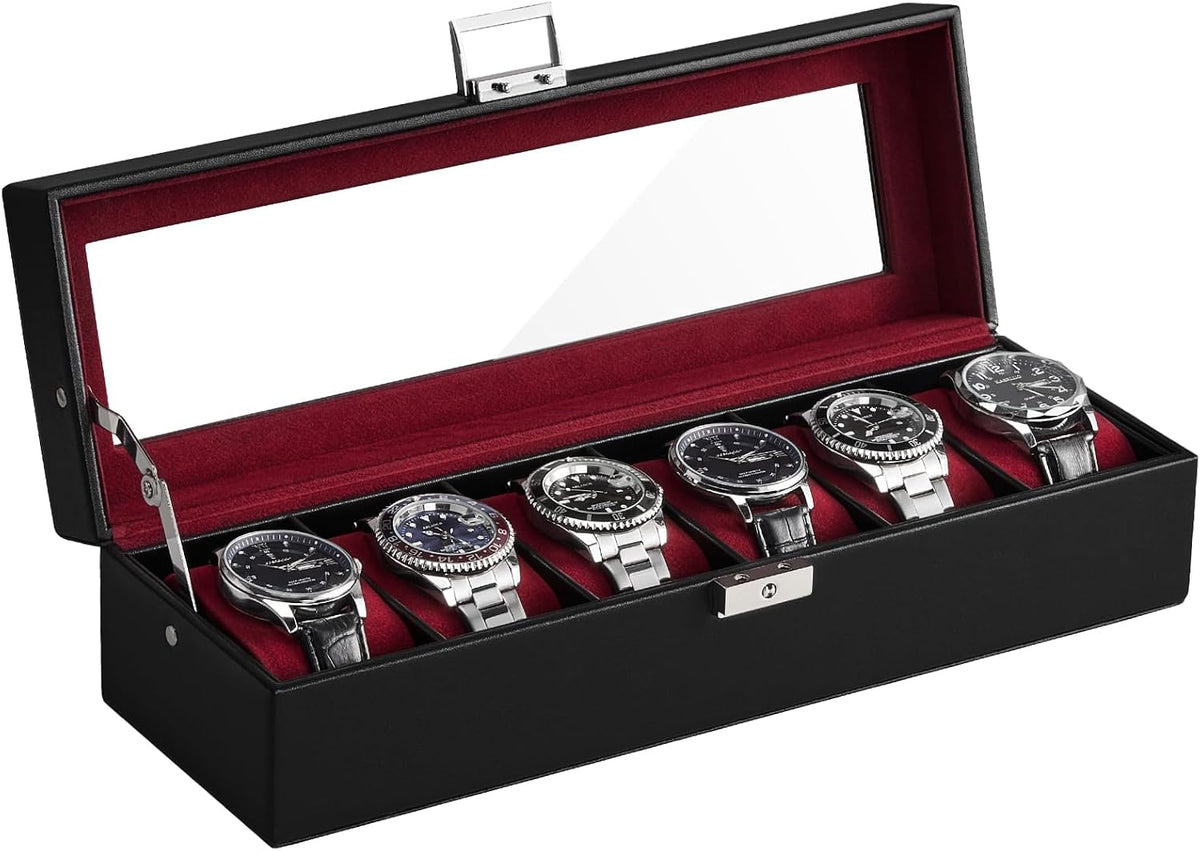 ProCase Caja de reloj con 6 ranuras para hombre, color vino | Organ...
