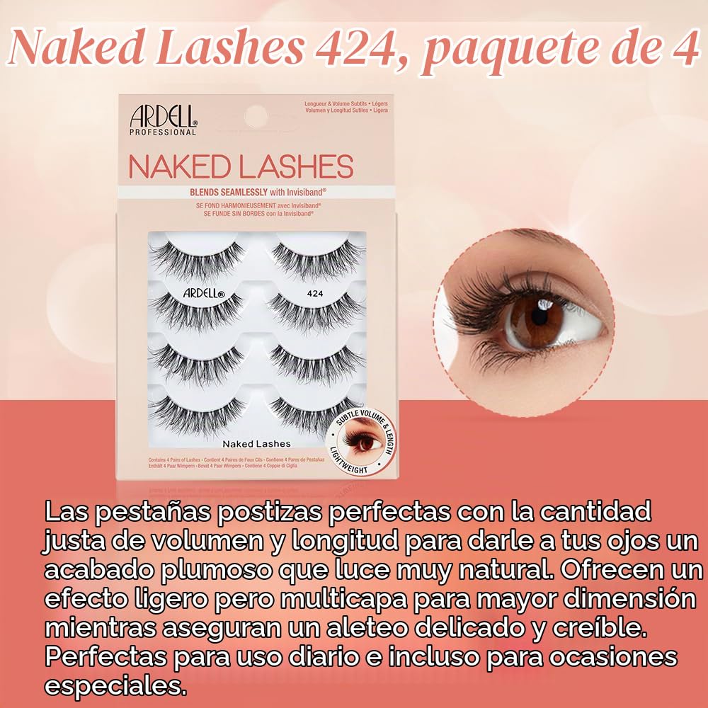 Ardell Naked Lashes 424 - Pestañas postizas naturales ligeras con b...