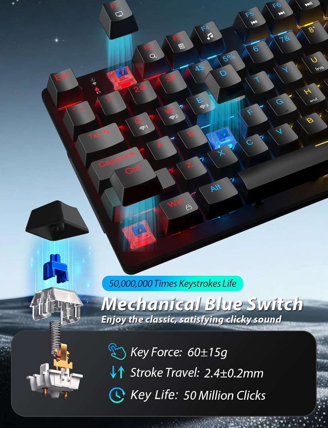 Combo de teclado mecánico inalámbrico y mouse, teclado para juegos...
