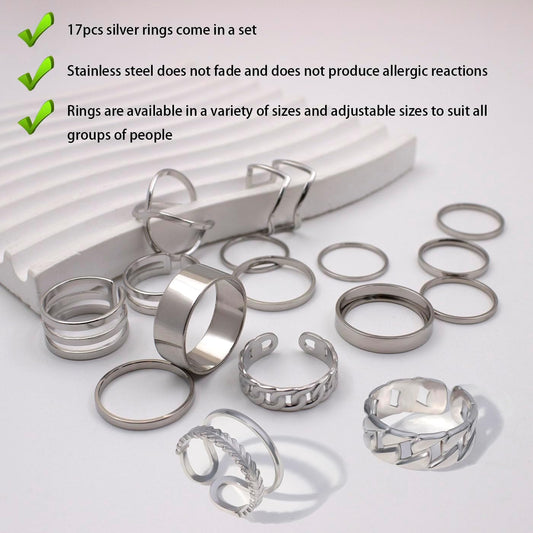 PINCHUAN Juego de 17 anillos de plata para nudillos para mujer, jue...