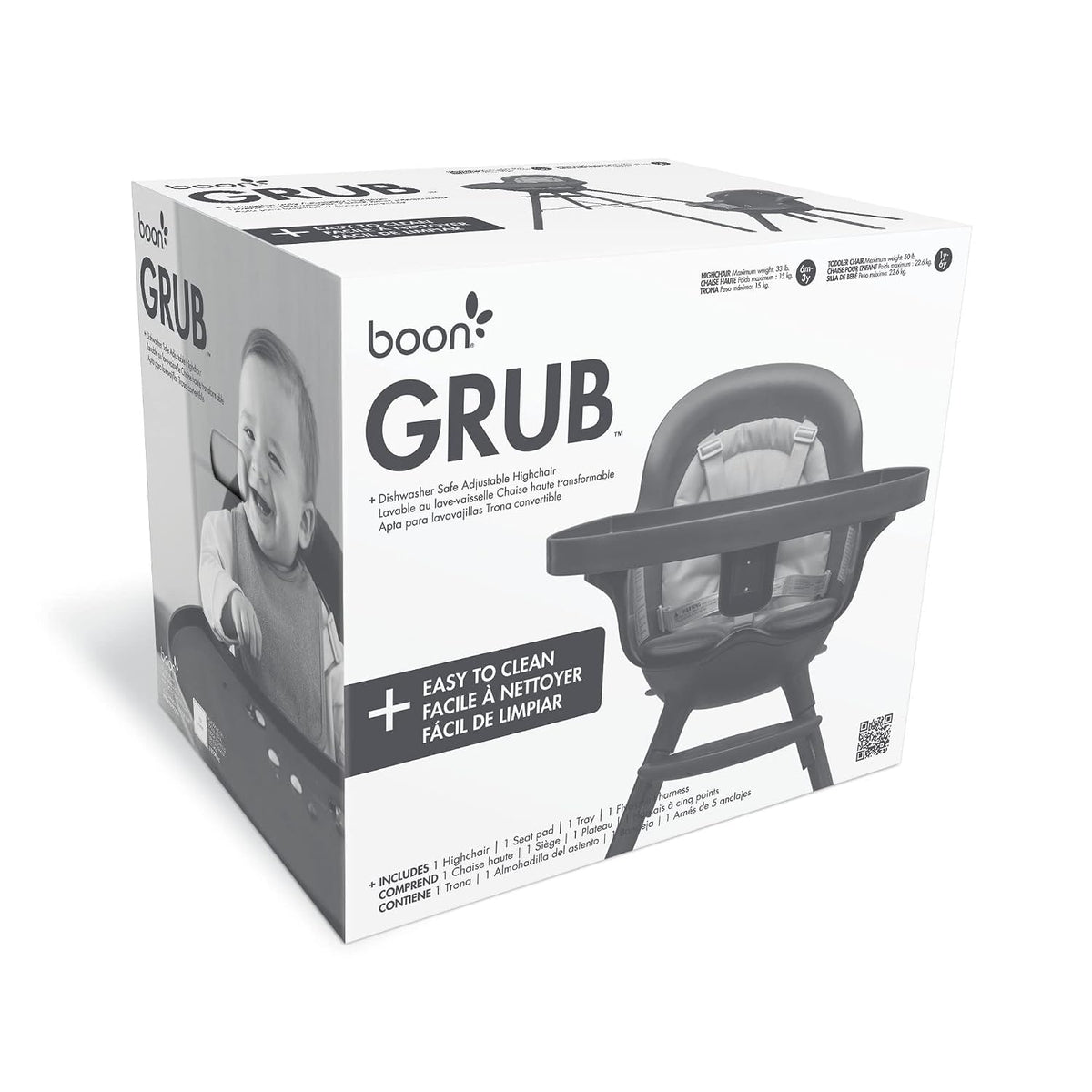 Boon GRUB Silla alta ajustable para bebé, silla alta convertible y...