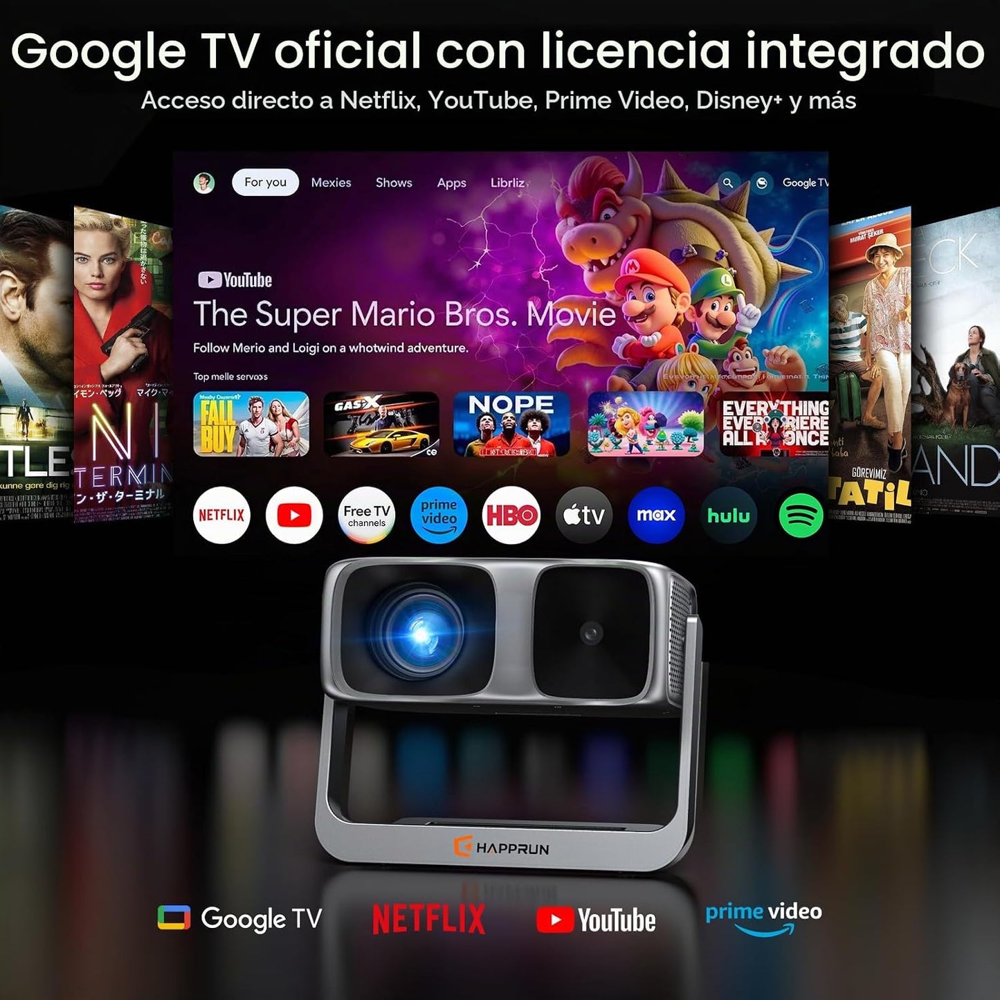 Proyector para exteriores de Google TV con licencia oficial ANSI 20...