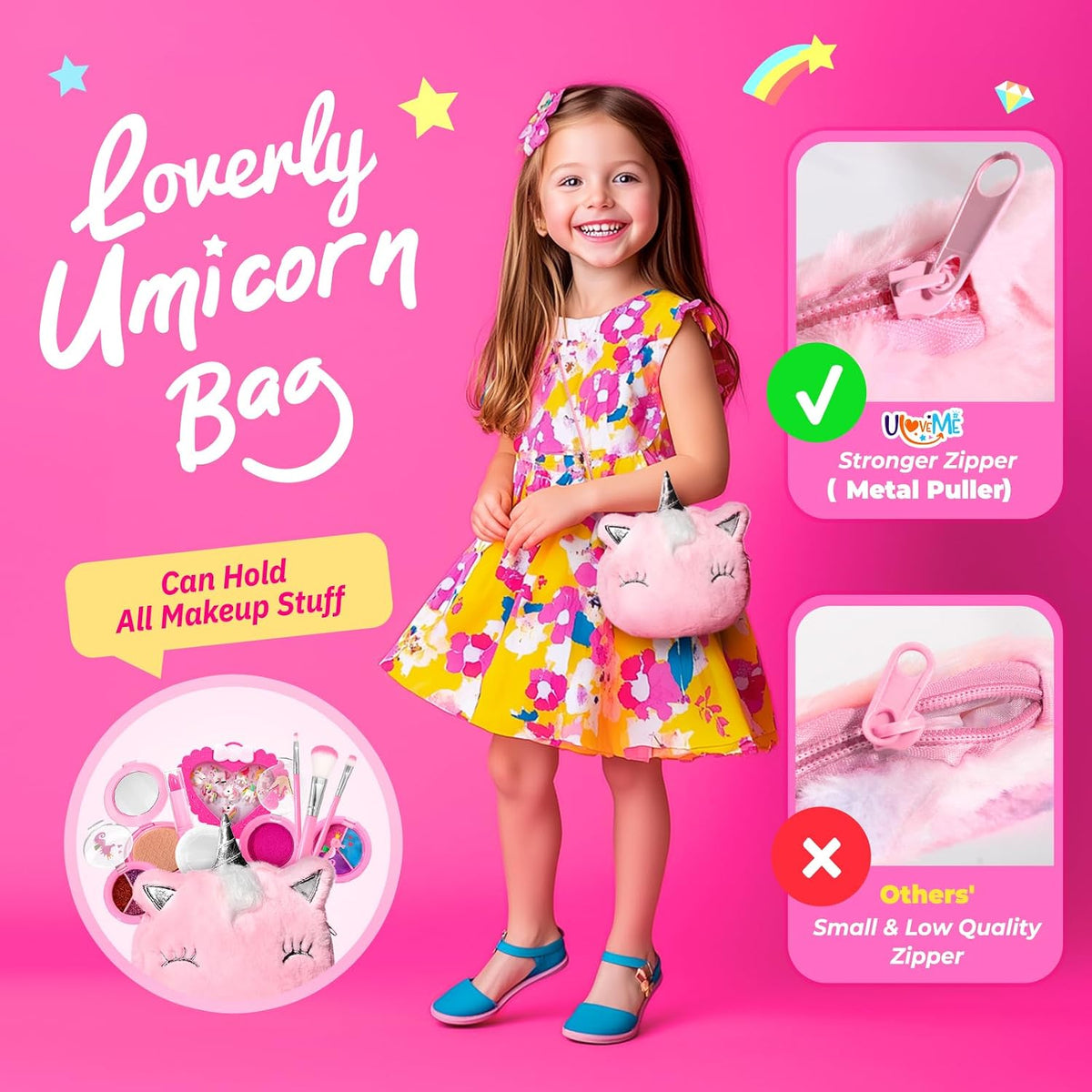ULOVEME - Kit de maquillaje real para niñas pequeñas, juguete de ma...