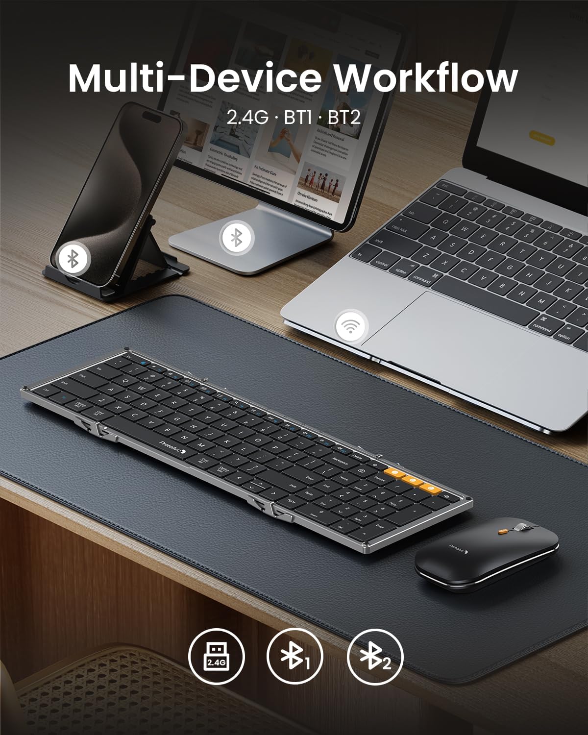 ProtoArc XKM01 Combo de teclado y ratón plegable de tamaño completo...