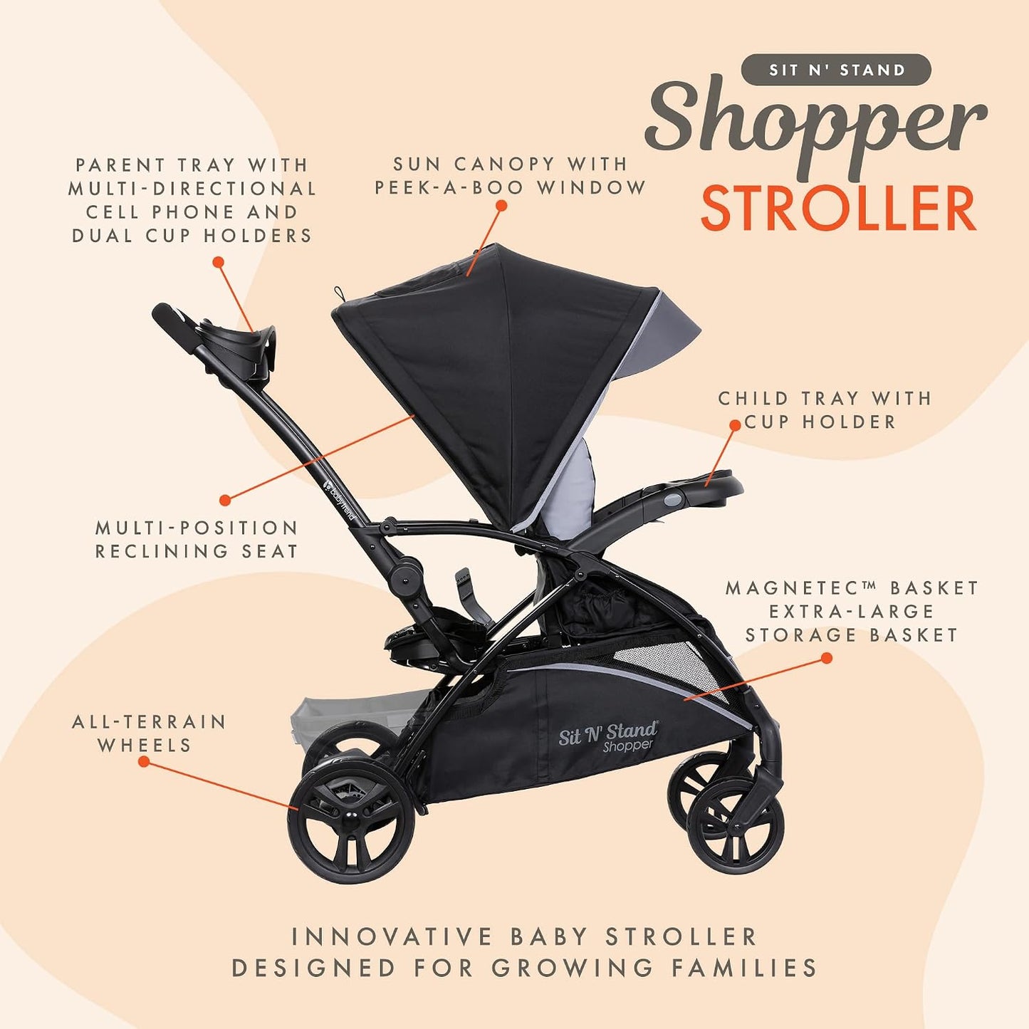 Baby Trend Sit N' Stand Cochecito de Compras Plegable 5 en 1 pa...