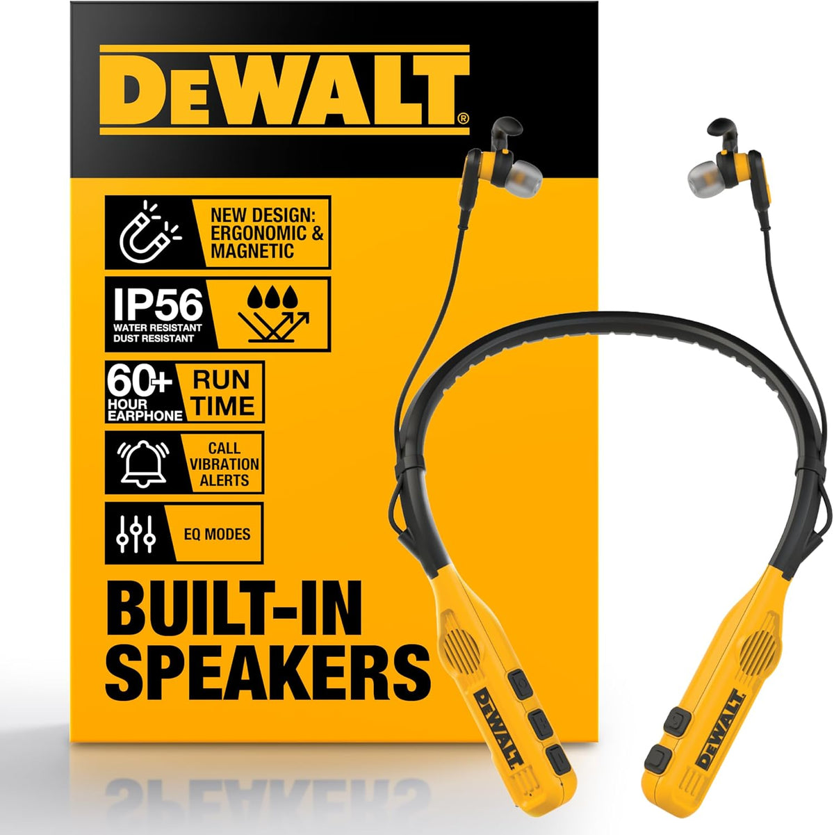 DEWALT Auriculares de cuello Bluetooth 2-en-1 de alta resistencia c...