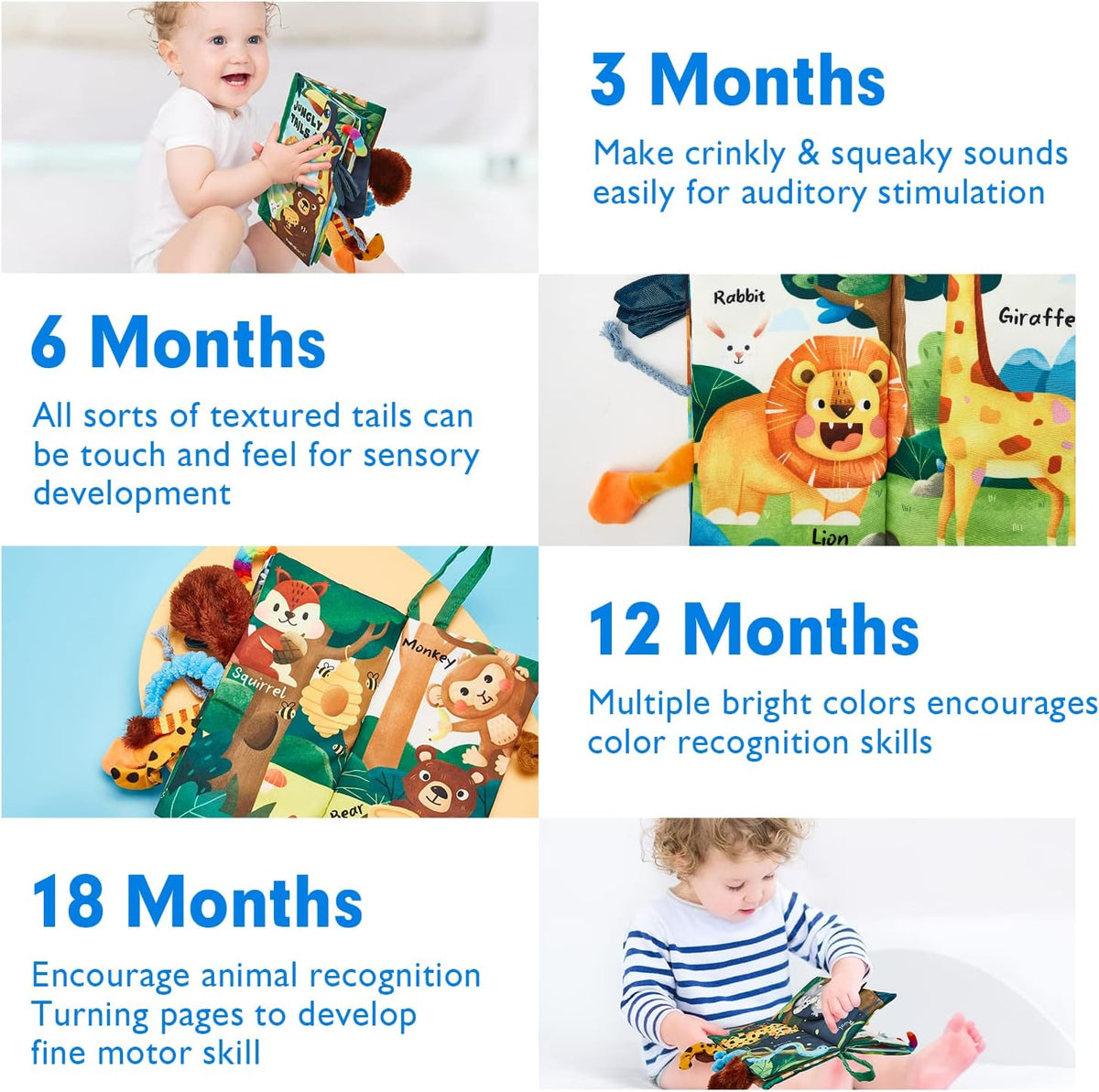 hahaland Libros para bebés de 0 a 6 meses, juguetes sensoriales de...