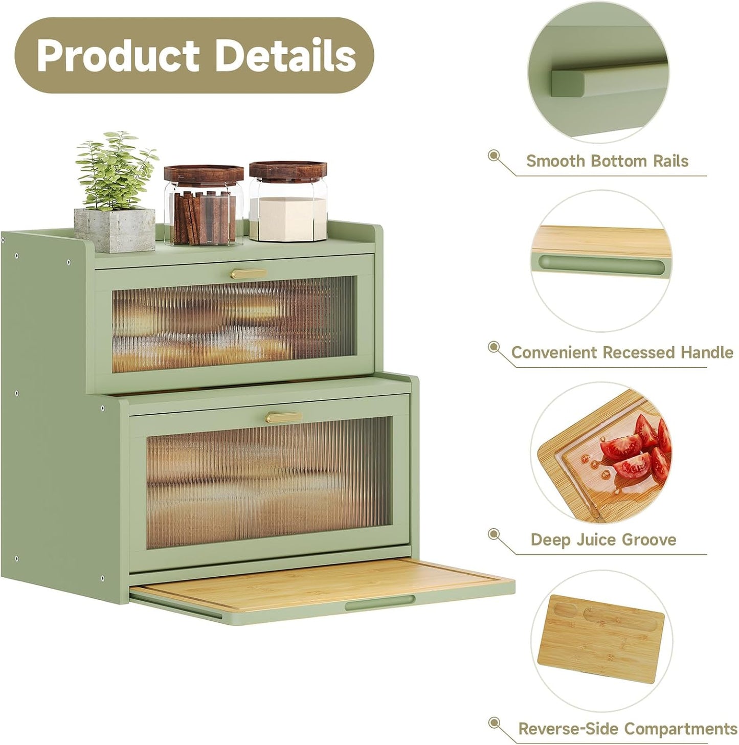 Vellzeyce Caja de pan grande con tabla de cortar para encimera de c...