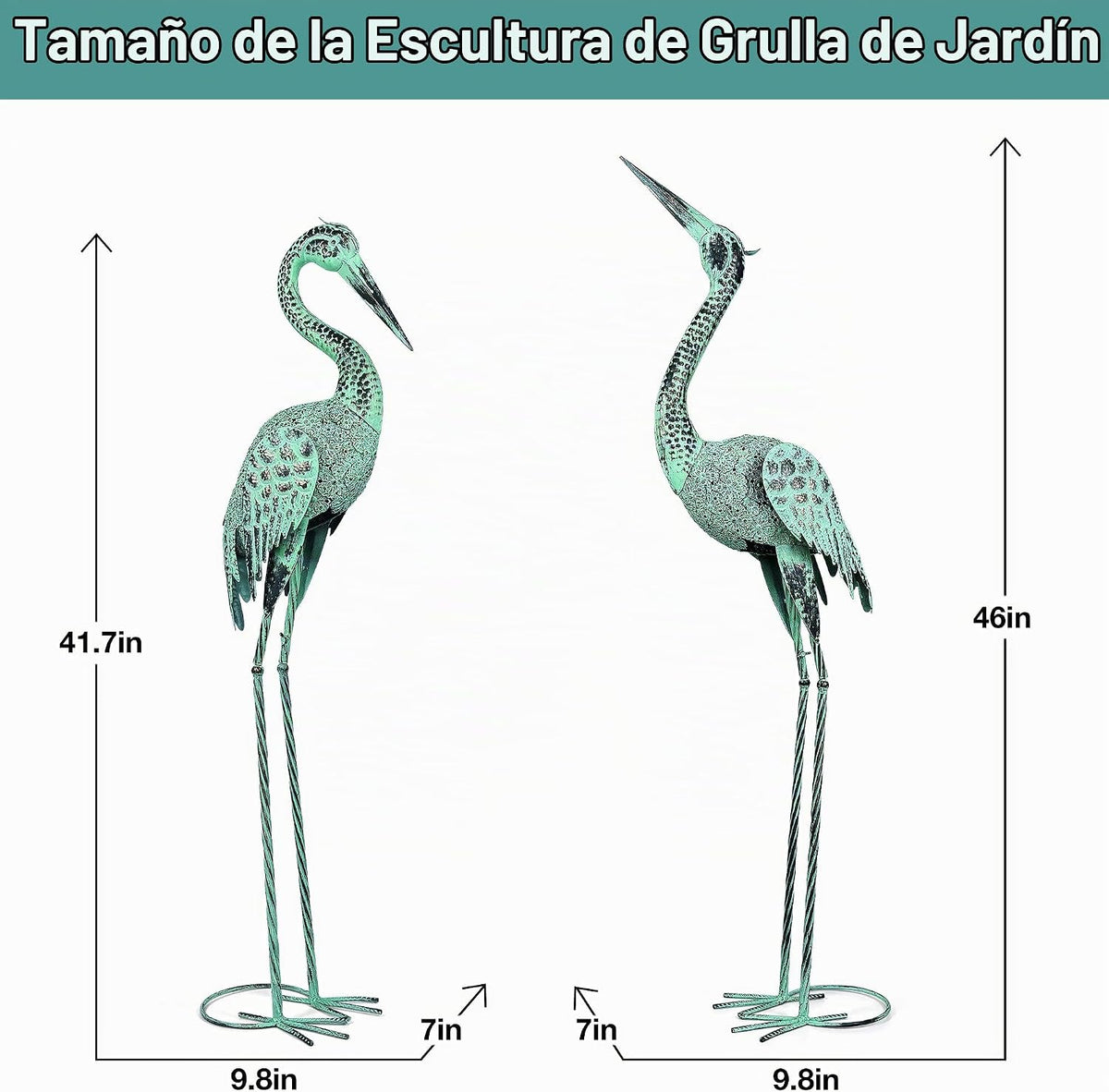 Juego de 2 estatuas de jardín grandes, esculturas de grúa de metal,...