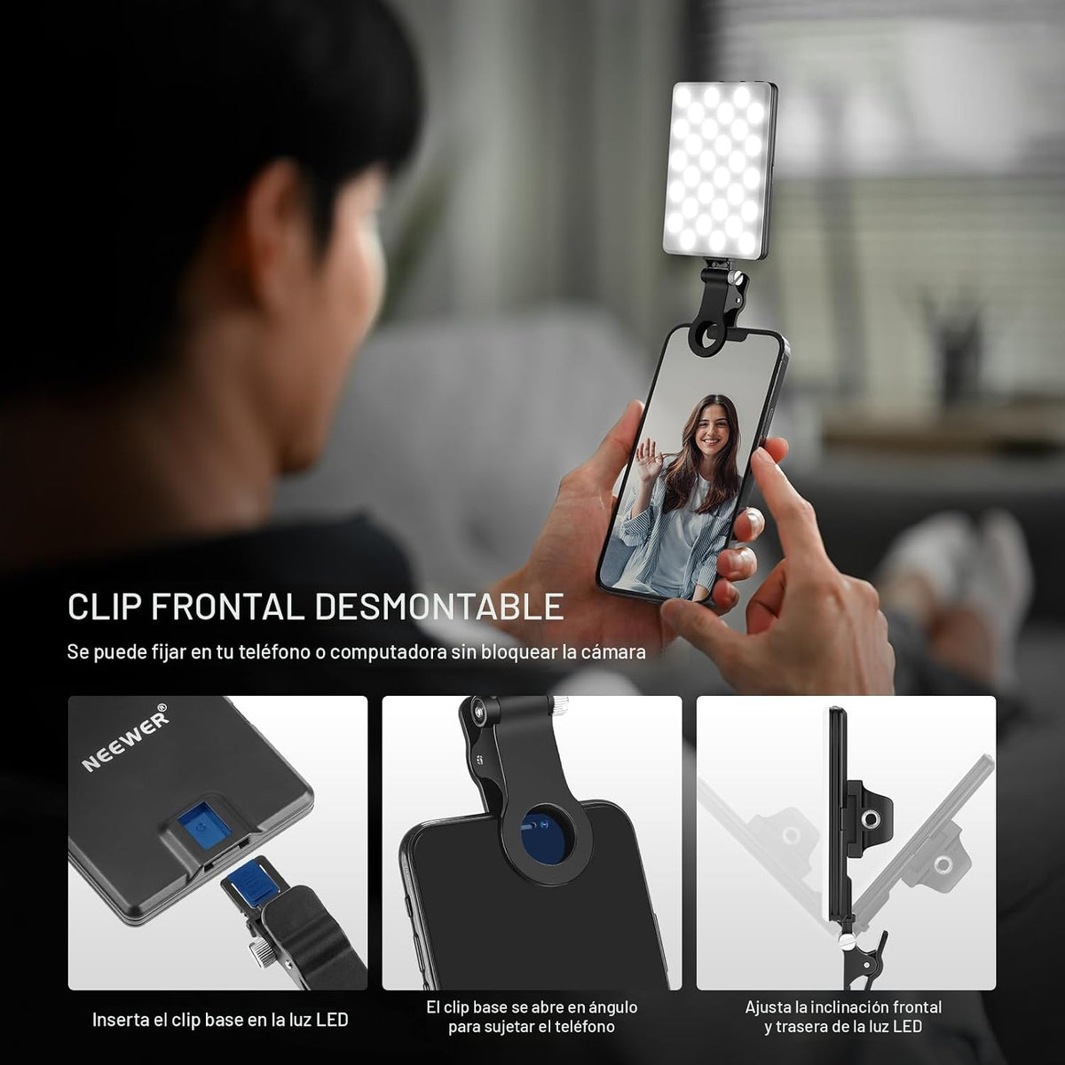 NEEWER Basics NL-60AI - Luz para selfie para teléfono con clip fron...