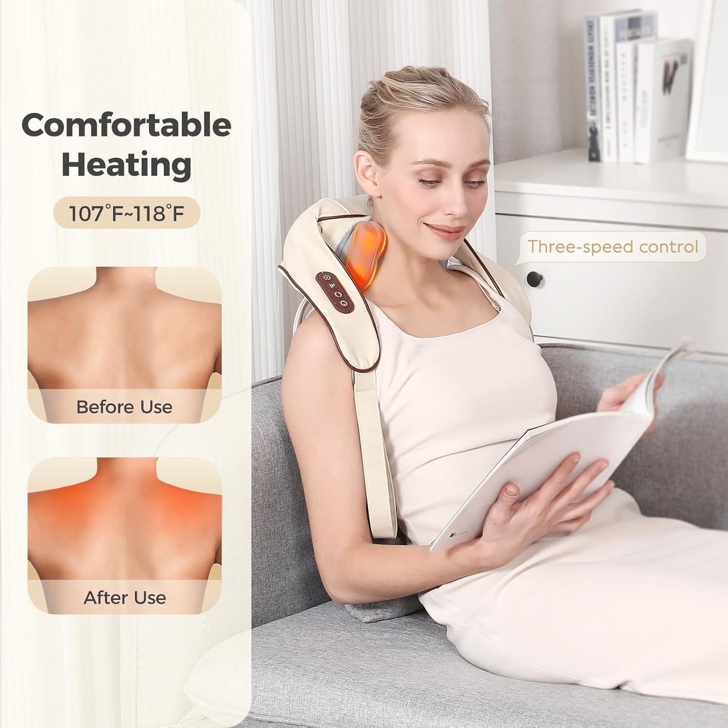 KppeX Almohada masajeadora de cuello 6D con calor para aliviar el d...