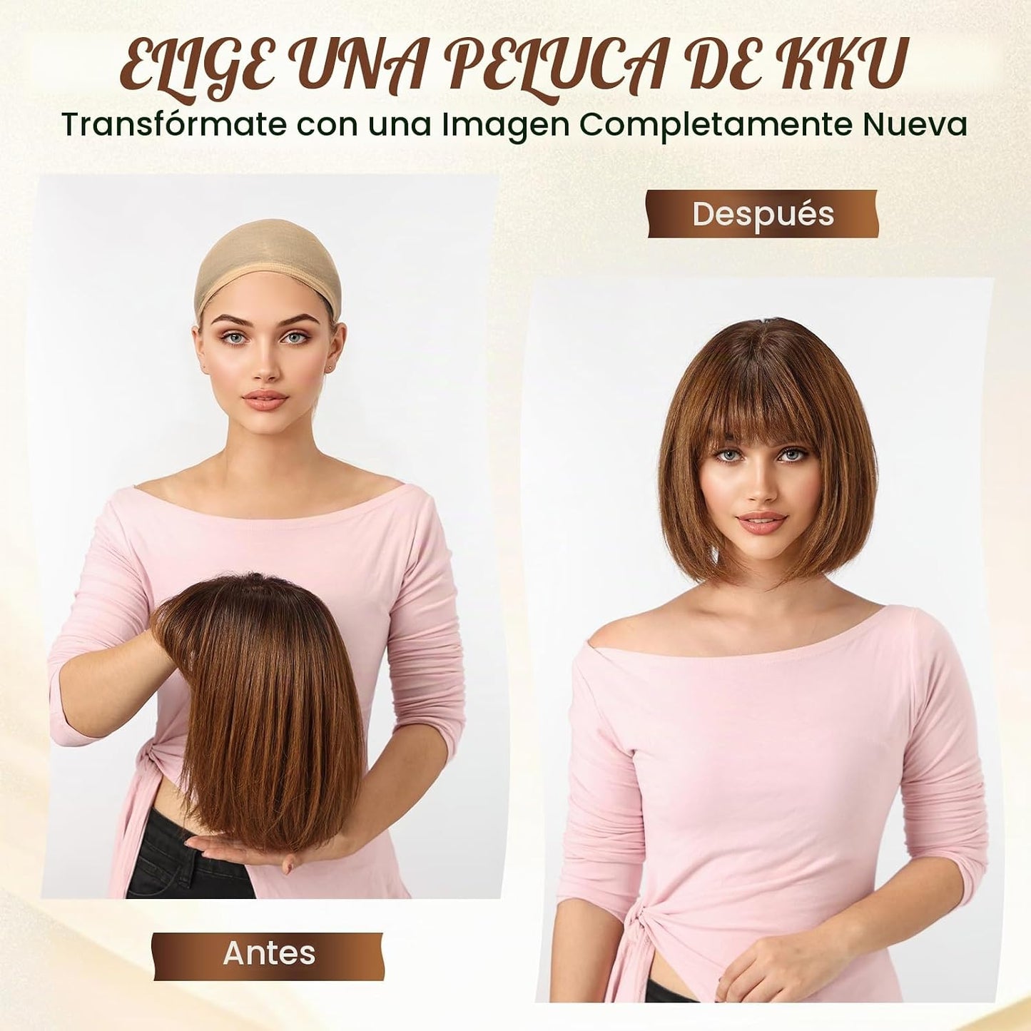 KKU Pelucas de cabello humano marrón degradado para mujer, pelucas...