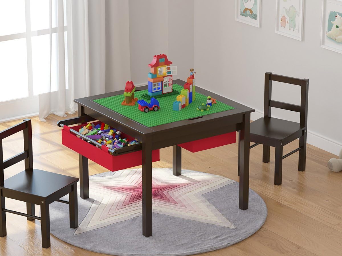 UTEX - Juego de mesa de construcción para niños 2 en 1 de madera co...