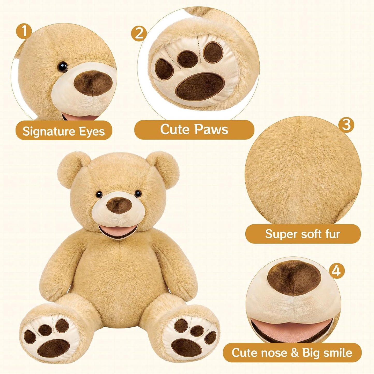 SRANWOW Oso de peluche gigante súper suave con detalles de pata (ma...