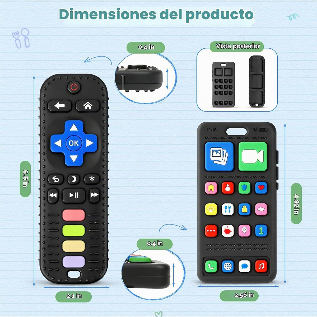 Paquete de 2 juguetes de dentición para bebés de 3 a 6 a 12 meses,...