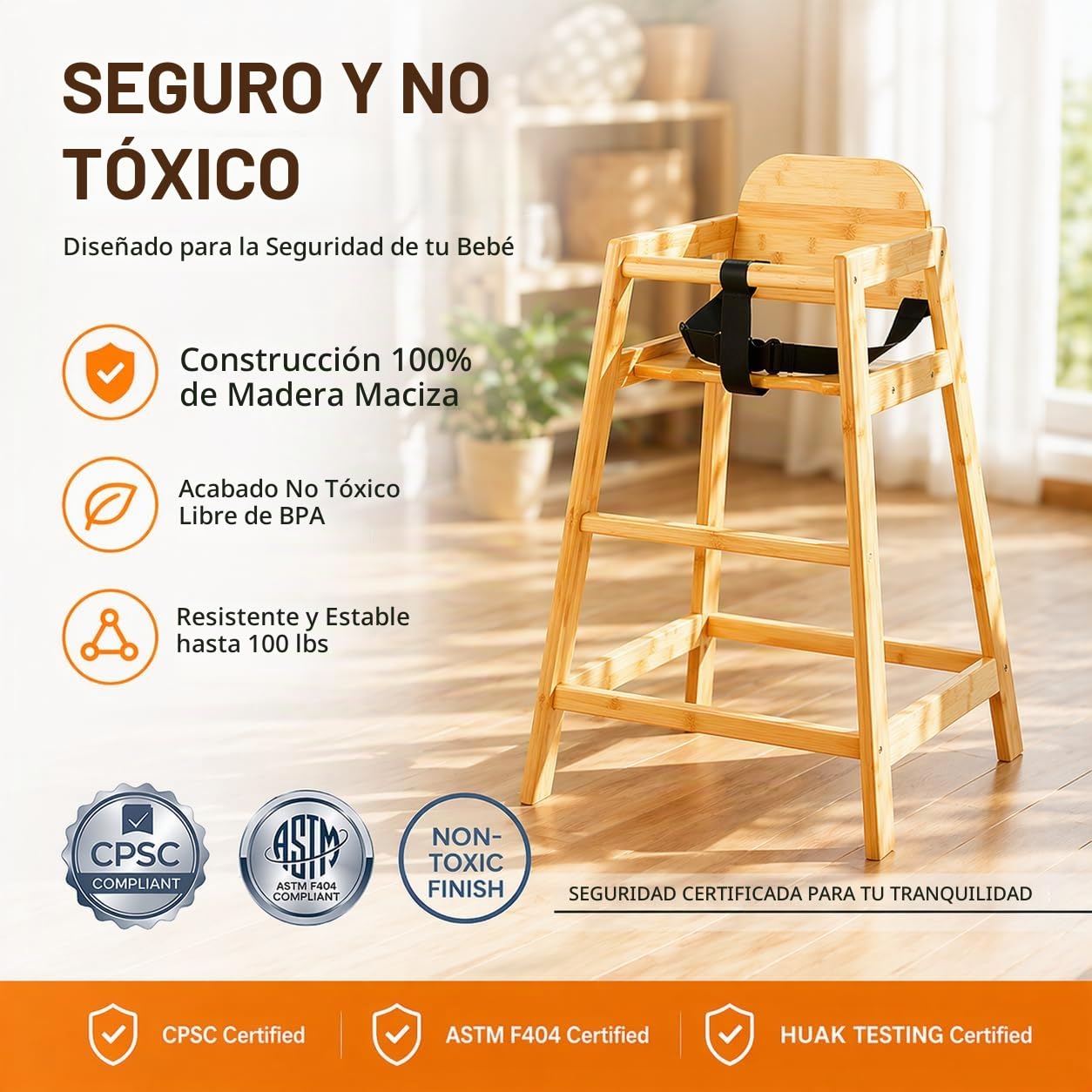 Silla alta de bambú 2026 para restaurante de bebés y niños pequeños...