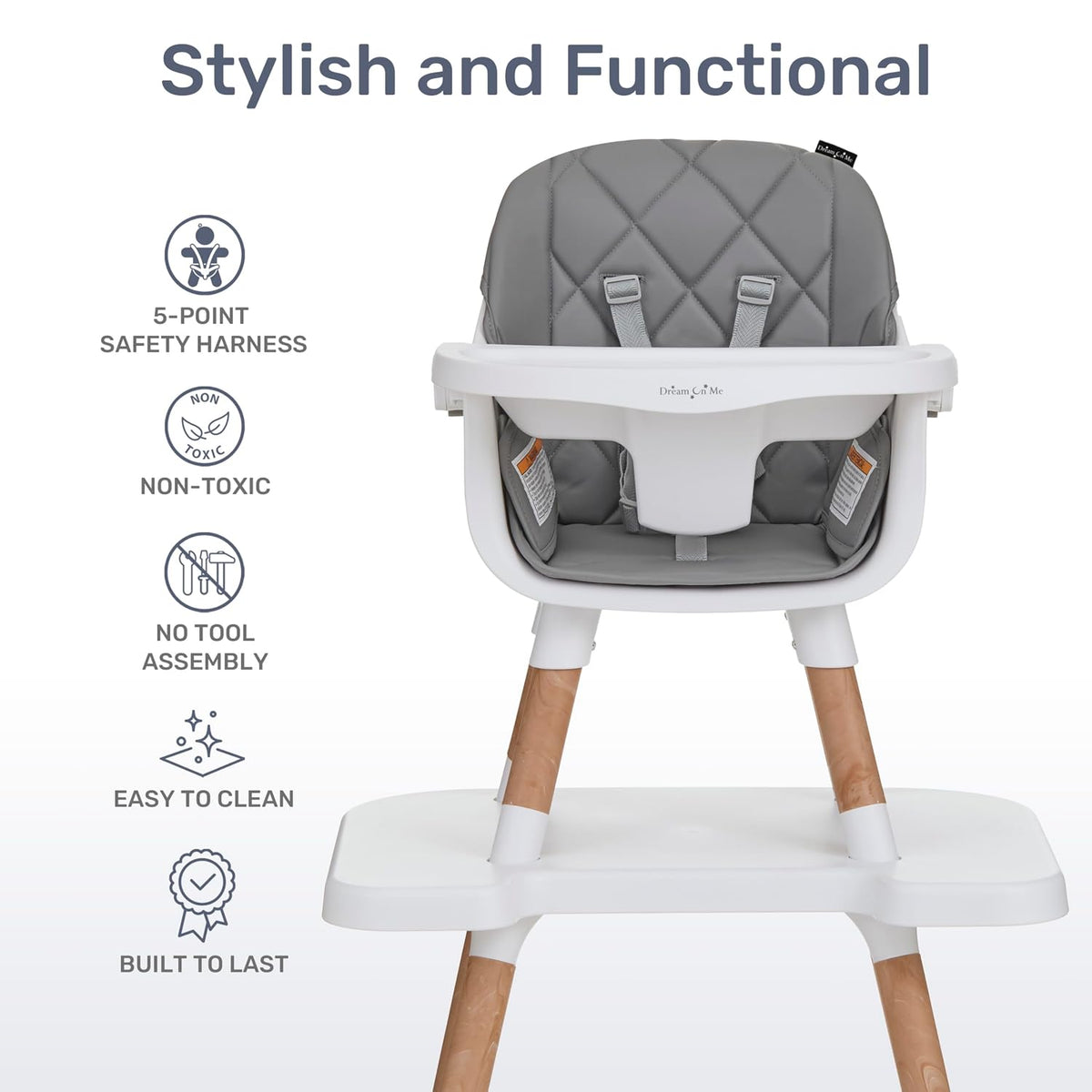 Dream On Me Luna - Silla alta convertible 4 en 1 para bebé en gris...