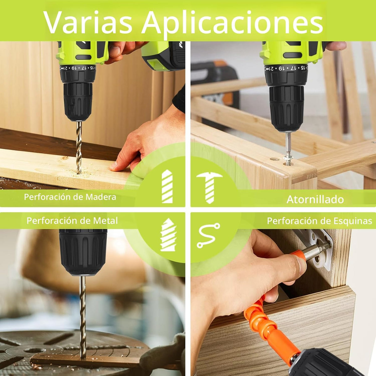 PULITUO 'S - Taladro inalámbrico de 20 V, destornillador eléctr...
