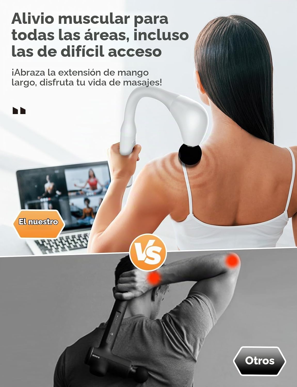 FVZ Pistola de masaje de percusión blanca con mango de extensión me...