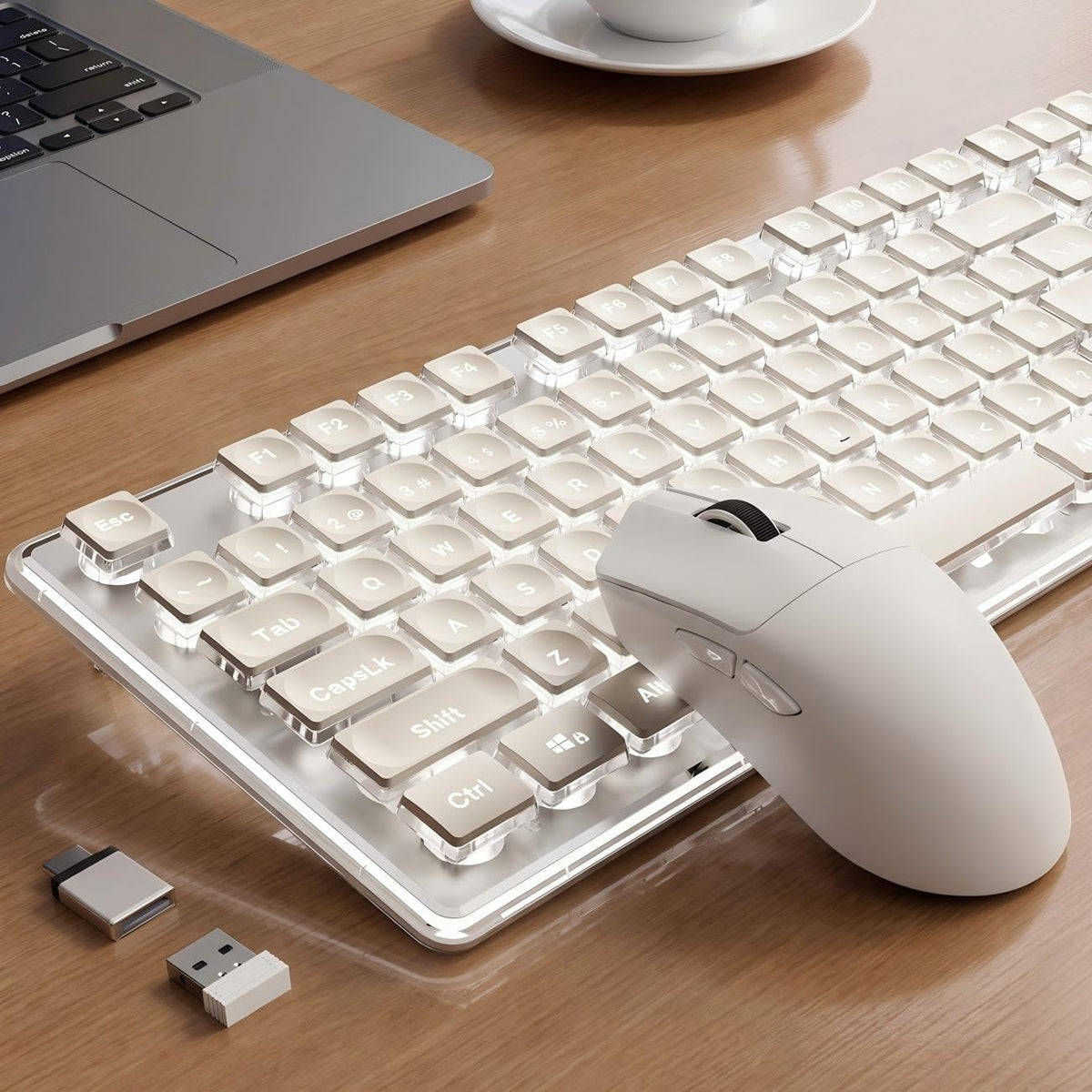 Combo de teclado y mouse inalámbricos, retroiluminación blanca, rec...